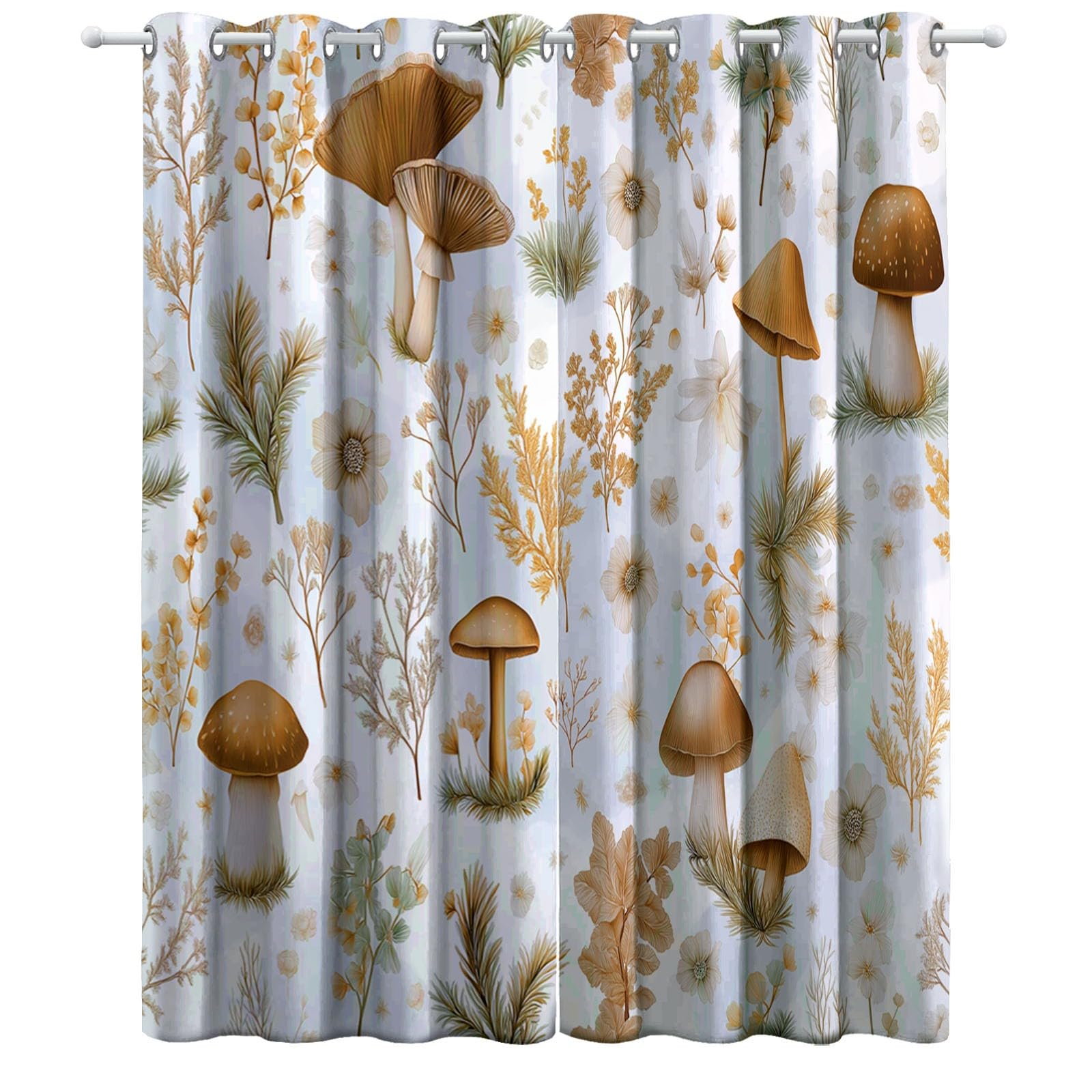Verdunklungsvorhänge für Pilz, 100 x 178 cm (B x H), für Jungen Mädchen, Blickdichte Gardinen Ösenpaar, Handgezeichnete Pilzen Blumen Und Pflanzen Vorhänge für Kinderzimmer