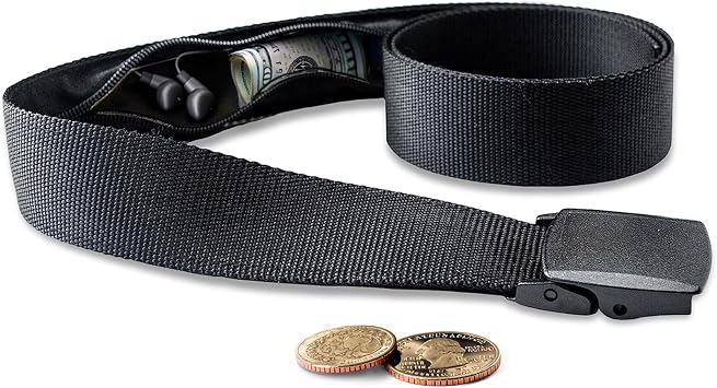 Travel Security Belt - Money Belt for Men Travel Security Belt with Hidden Money Compartment Pocket with Hidden Pocket Cashsafe Anti-Theft Wallet Non-Metal Buckle, Nylon Military Tactical