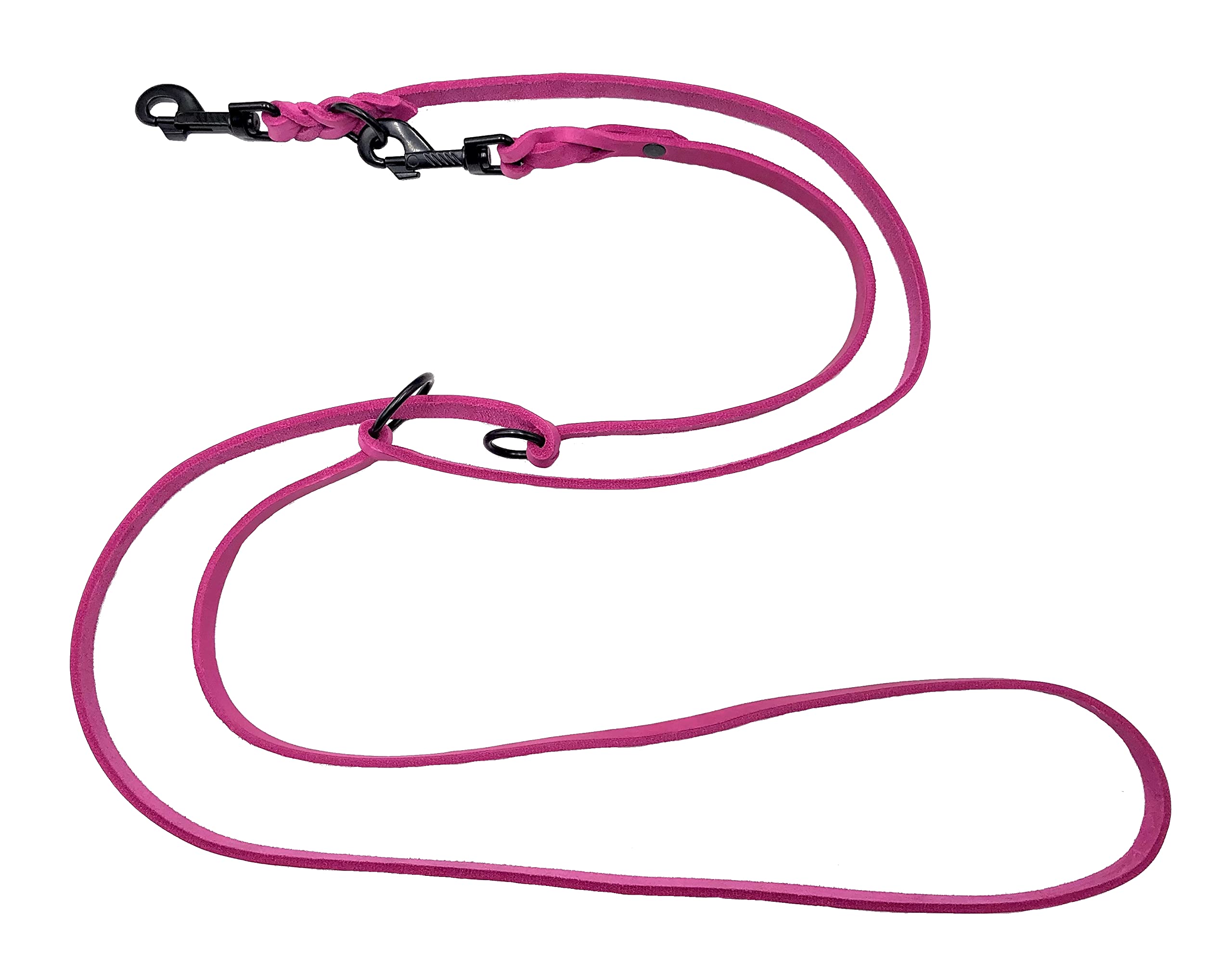 Hundeleine Fettleder kleine Hunde/große Hunde SCHWARZER Haken 2m / 2,40m / 2,80m / 3,50m / 5m Doppelleine verstellbar (2,40m X 15mm, Pink)