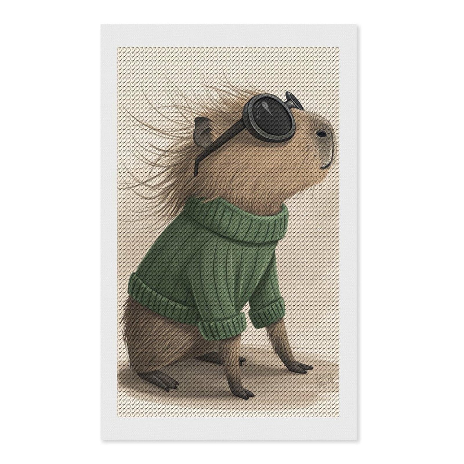 Junmoney Capybara in Sweater and Sunglasses Diamond Painting Canvas Set 12"x20", Easy to Enjoy, Adhesive Canvas, Office Decor, Holiday Gift Idea, with Tool Kit