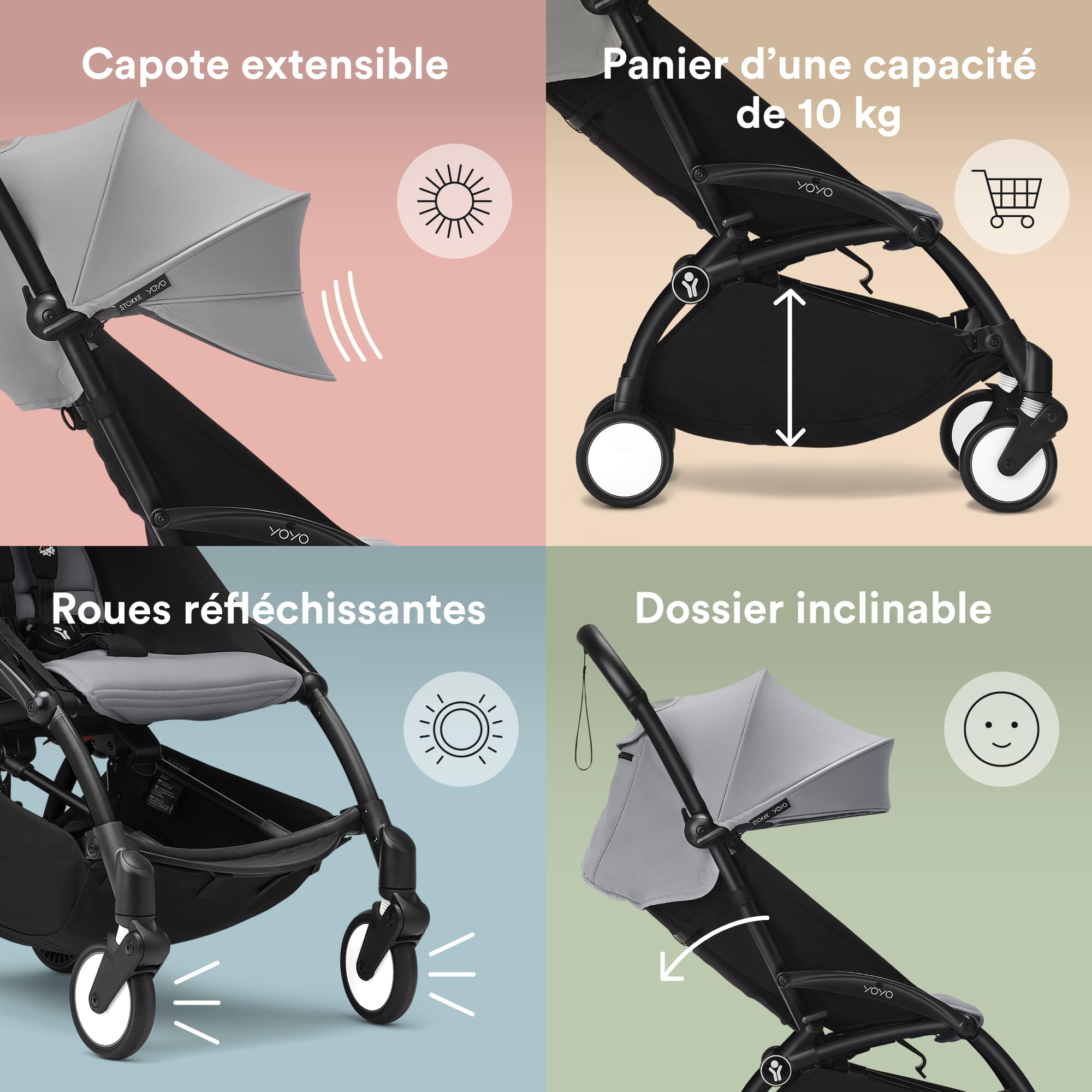 Poussette complète YOYO 3 châssis noir Pack 0+ et 6+ Stone - Stokke