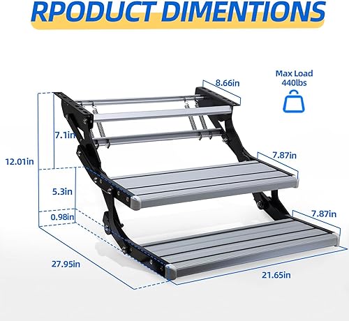 Miniatura 2 de Escalones plegables ajustables para caravana, manuales, dobles, plegables, fáciles de instalar (plateado)