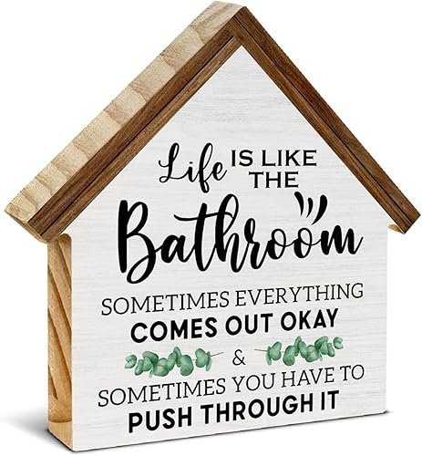 Miniatura 12 de Letrero de baño con texto en inglés "Please Seat Yourself", decoración de baño de casa rústica, bloque de madera en forma de casa para estante de