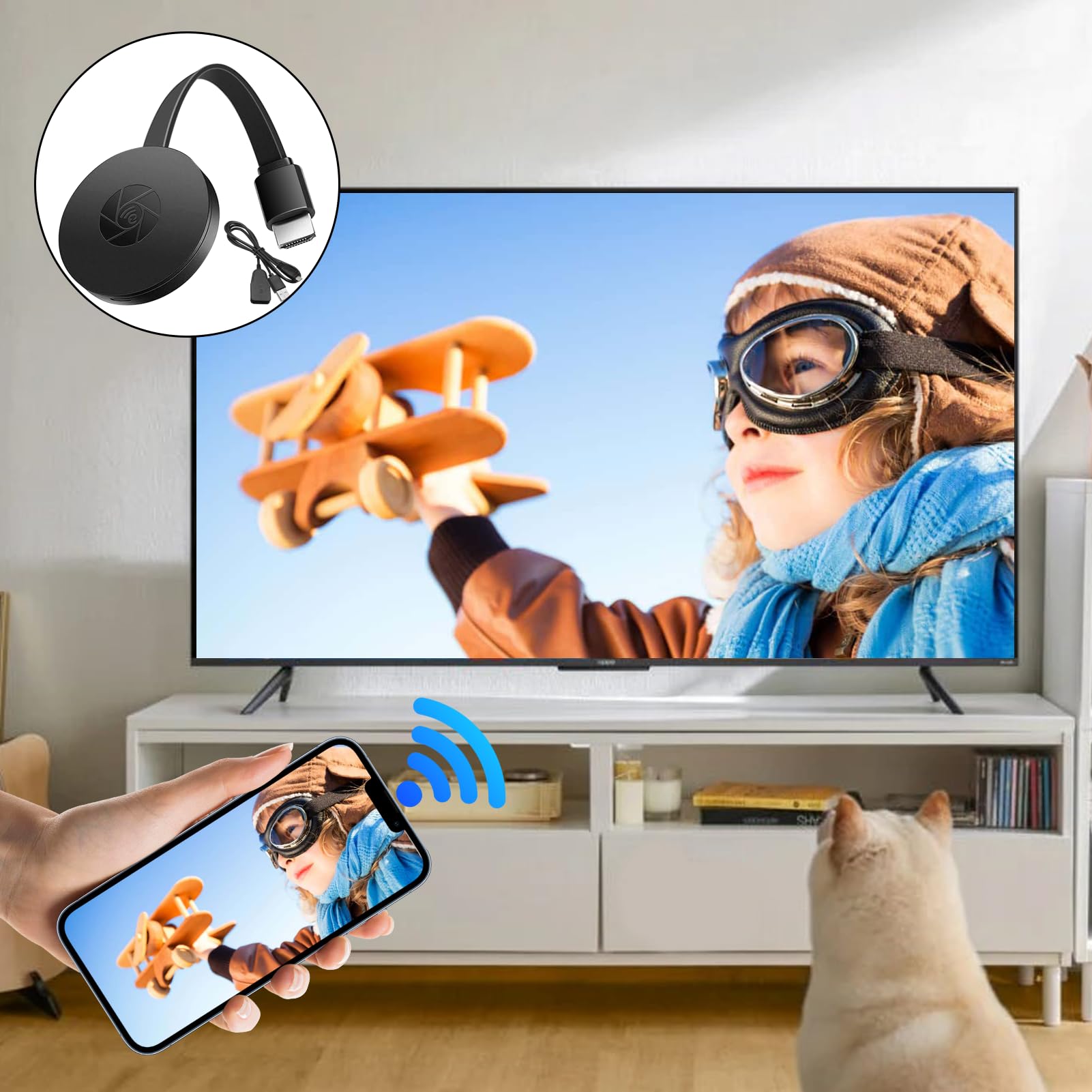 Chromecast Google, dispositivo Chromecast per TV, Miracast Dongle, adattatore per display wireless 1080P, dongle HDMI wireless, streaming video per schermo mirroring, compatibile con DLNA AirMirror