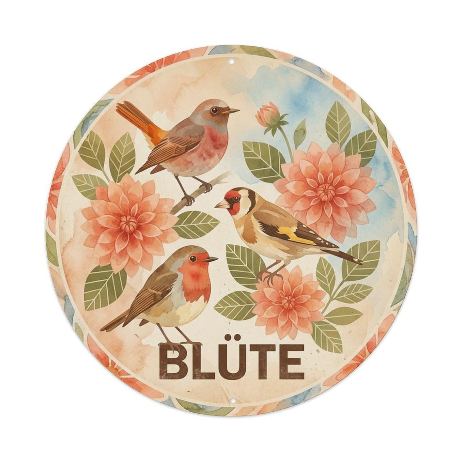 Watercolor Bird Slogan Blute Dahlia Bouquet Metal Tin Sign