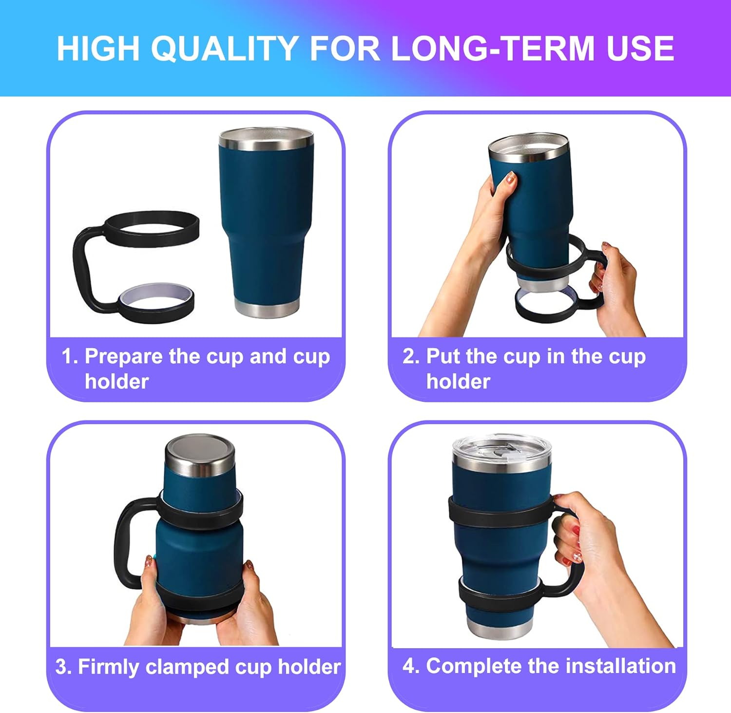 Stainless Steel Cup Leak-proof Replacement Lid and Non-slip Travel Mug Handle Cup Holder, Fits Various 30 oz Cups - Image 5