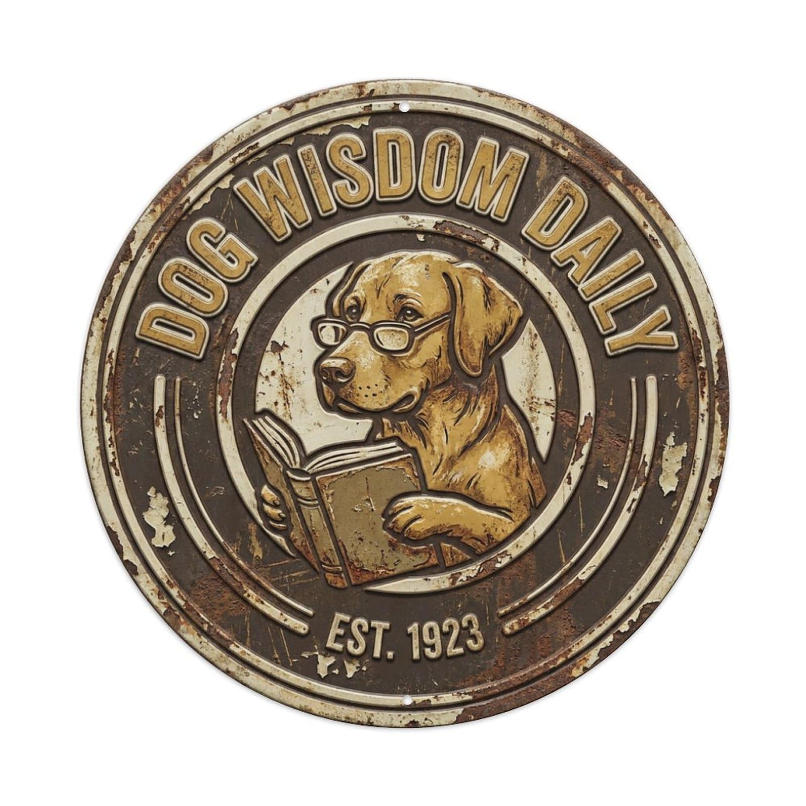 Vintage Dog Wisdom Daily Woof Metal Tin Sign Plaque Wall Decor for Cafe, Club, Garden Round Metal Poster 8x8Inch