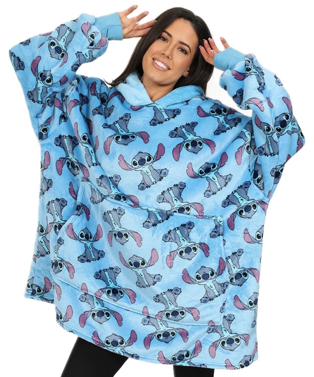 Disney Women's Blue Lilo And Stitch Fully Lined Luxury Hoodie, Oversized Fleece Blanket Hoody