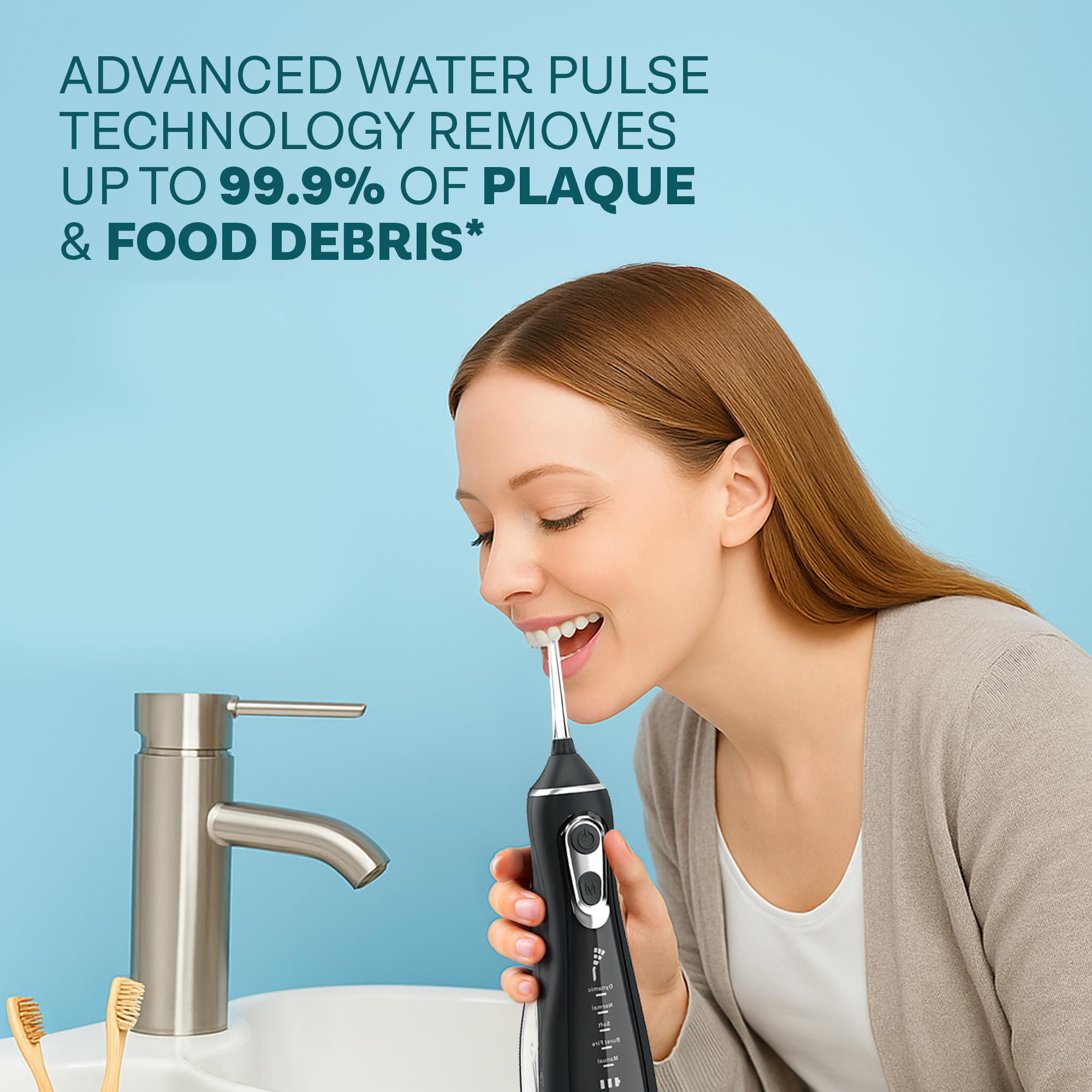 Idropulsore senza fili per denti, 5 modalità, 60 ~ 140 PSI, 8 punte, serbatoio da 300 ml, ricaricabile USB, impermeabile IPX7, irrigatore orale portatile per gengive, bretelle, tonsille, cure
