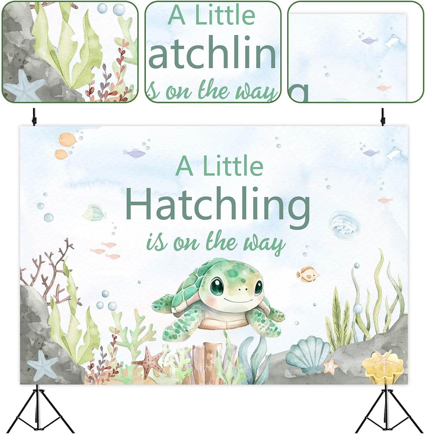 Jollyboom Sea Turtle Baby Shower Decoration Boy, A Little Hatchling is on The Way Backdrop Banner 5×3ft Sea Turtle Background Props for Sea Turtle Under The Sea Ocean Creature Baby Shower Decoration