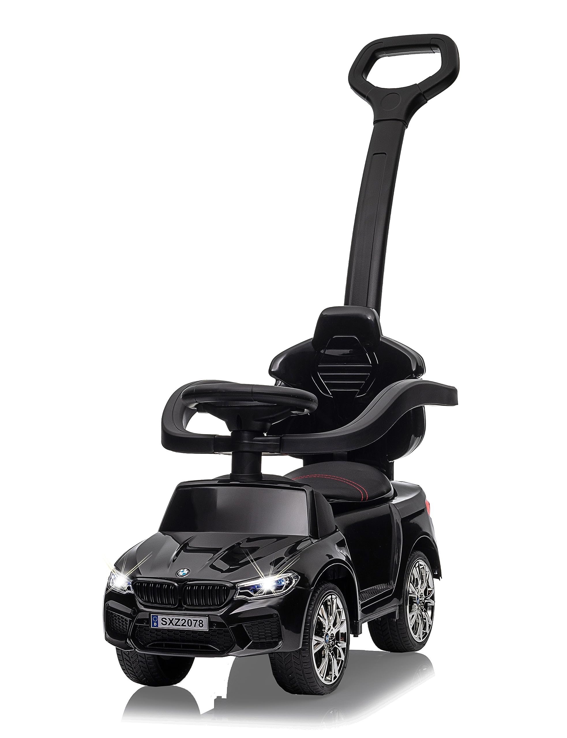 Jamara 464002 Rutscher BMW M5 2in1 Rutscherfahrzeug Offiziell lizenziert, Musik, Kippschutz, Schub- und Haltestange mit Rückenlehne und seitlichen Schutzbügel, Schwarz