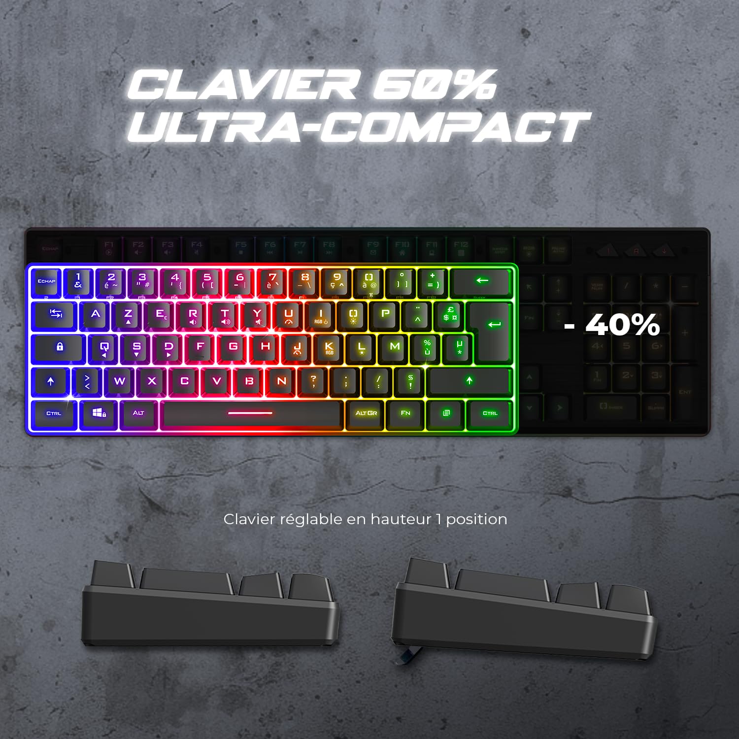 Spirit Of Gamer, Pack Clavier Souris Gamer Filaire RGB + Casque, Clavier Semi-Mecanique, Format Compact TKL 60%, Souris 12800 DPI avec 8 Boutons Programmables, Casque Gaming avec Micro Son Stéréo 2.0
