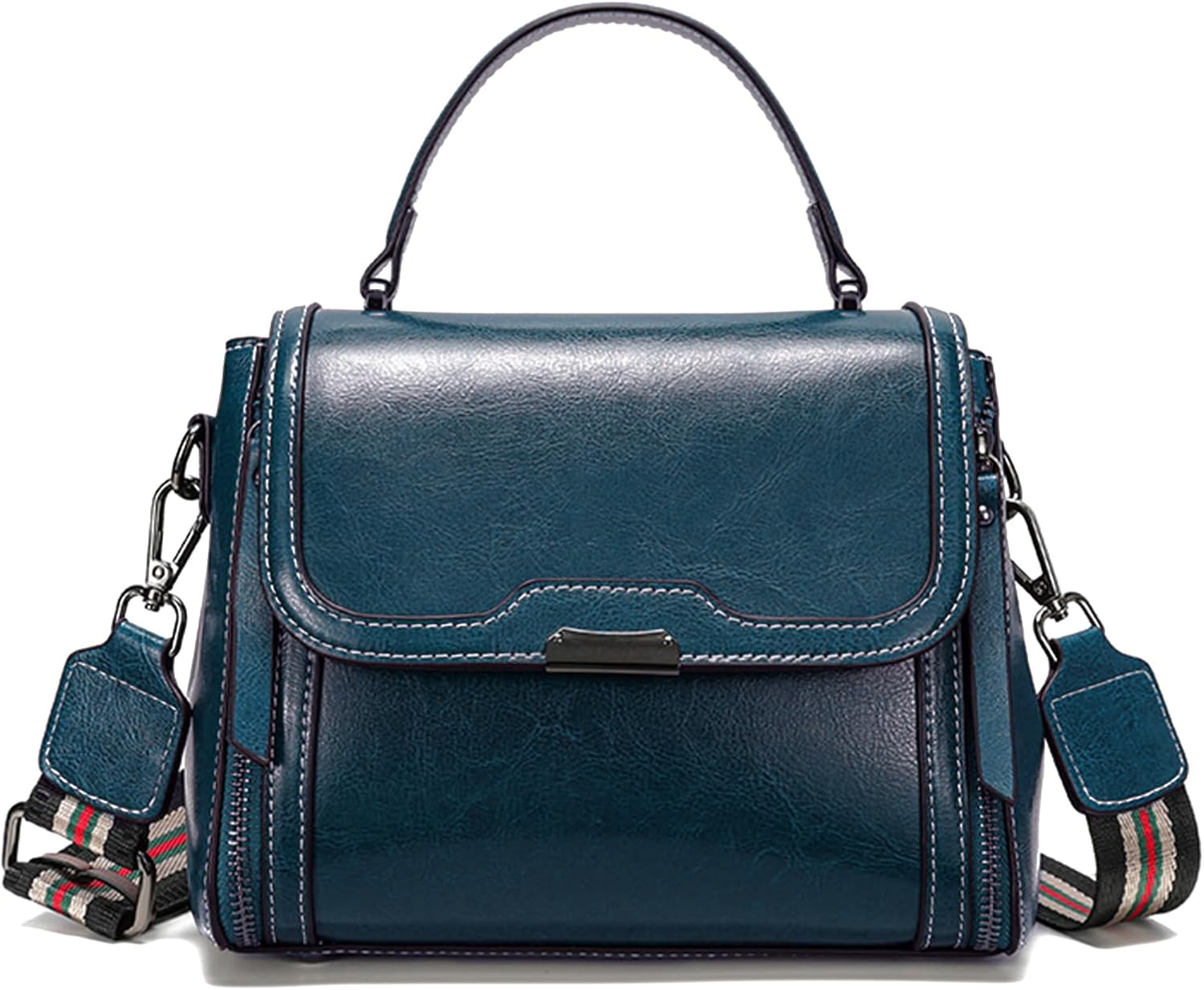 Waxed Leather Crossbody for Women, Top-Handbags Removable 2 Shoulder Straps