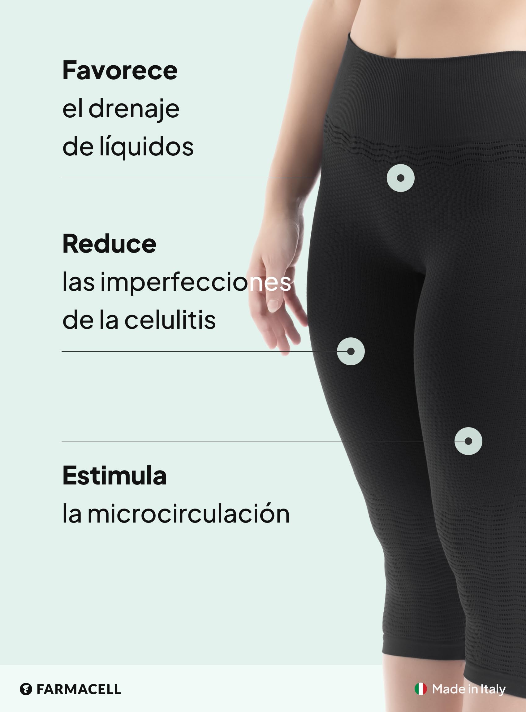 Farmacell Faja Pantalón Capri Mujer Anticelulitis Masaje y Efecto FIR, Made in Italy, 1104