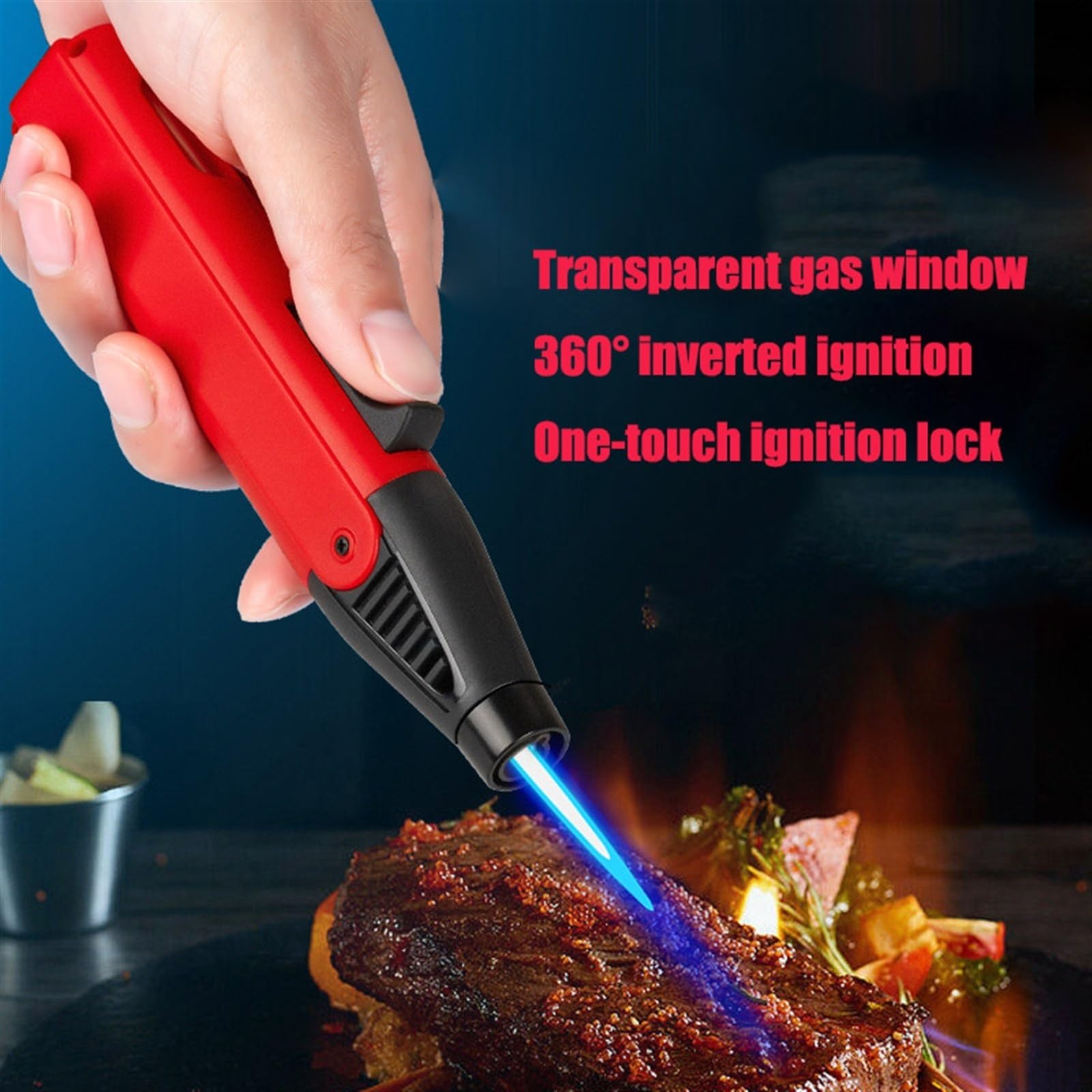 Lot de 3 briquets au butane rechargeables et coupe-vent pour barbecue, cuisine, camping - avec fenêtre de visualisation (gaz non inclus)