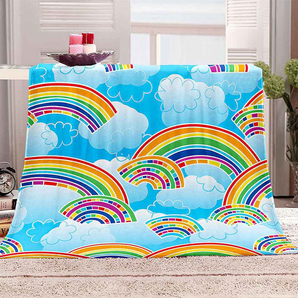 Couverture enfant arc-en-ciel en flanelle douce pour soirées canapé