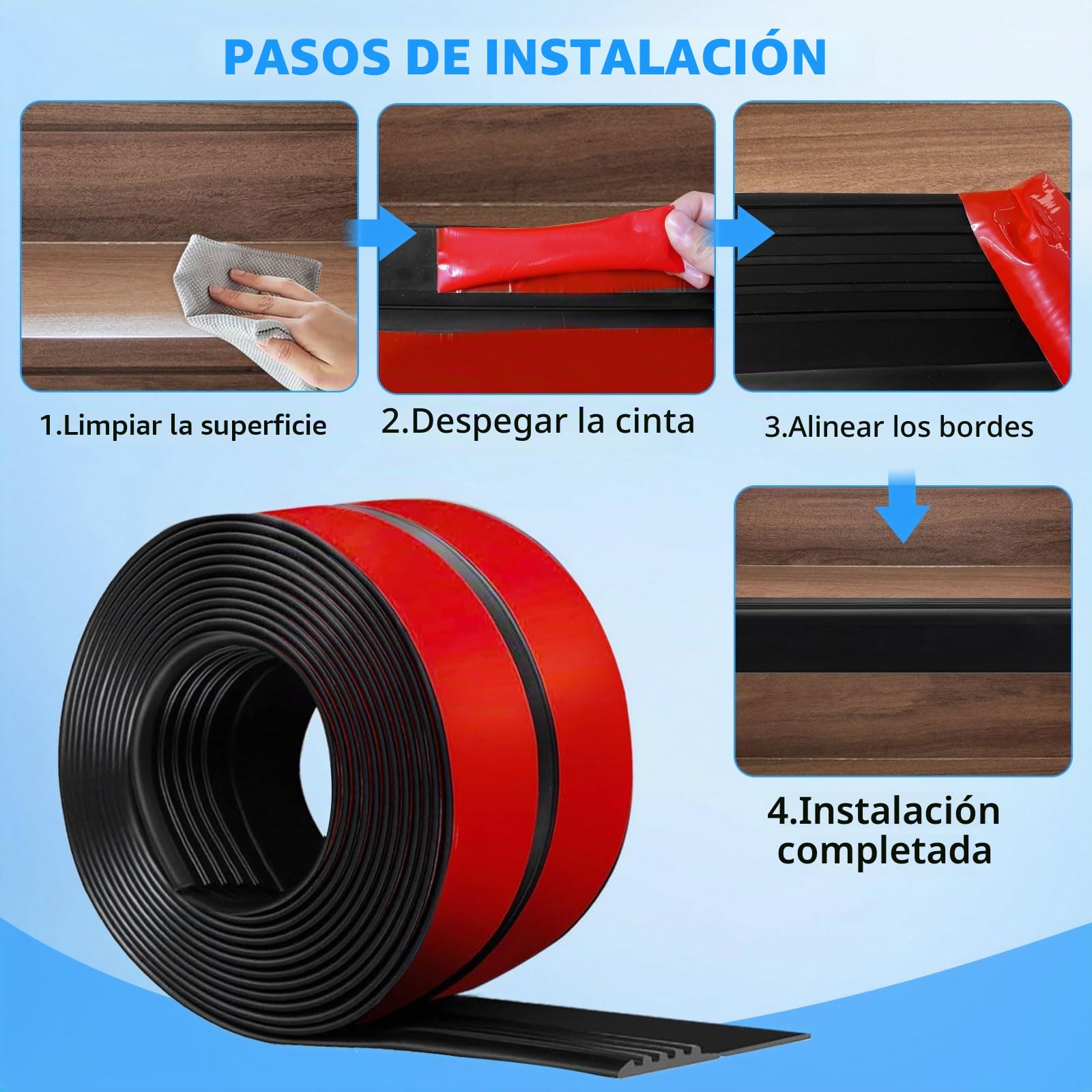Perfil para Bordes de Escaleras Autoengluible 4M, 45x50mm Perfil Antideslizante para Escalones, Banda de Bordes de Escaleras de PVC, Protección de Bordes de Escaleras, Negro