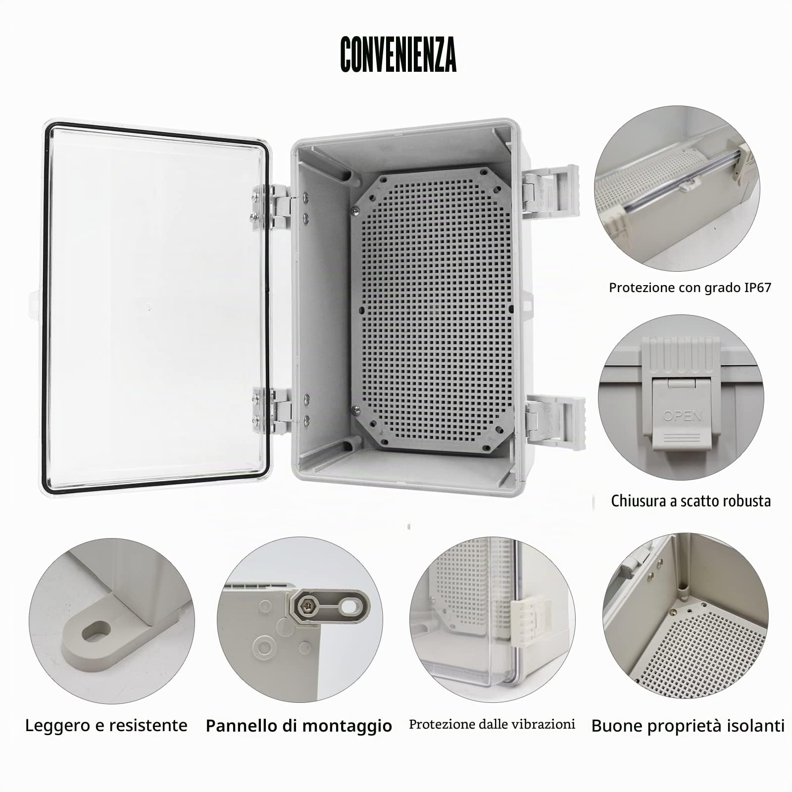 Armadio Elettrico Da Esterno, Scatole Elettriche Da Esterno Stagne, IP65 Scatola Elettrica Da Parete Con Coperchio Trasparente, Alloggiamento in plastica ABS con serratura, 500x400x200MM