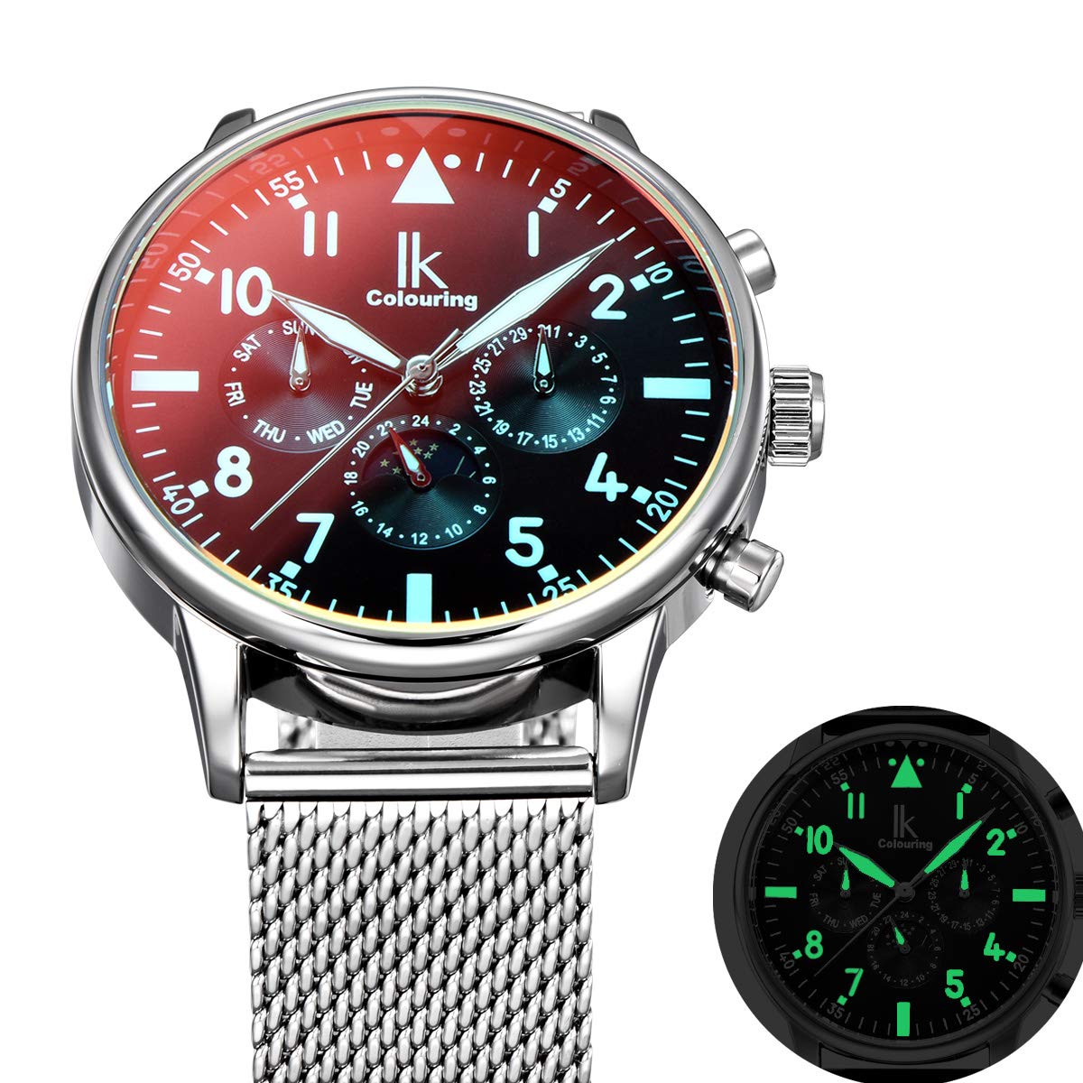 Alienwork IK Automatikuhr Armbanduhr Herren Damen Chronograph Mesh-Armband