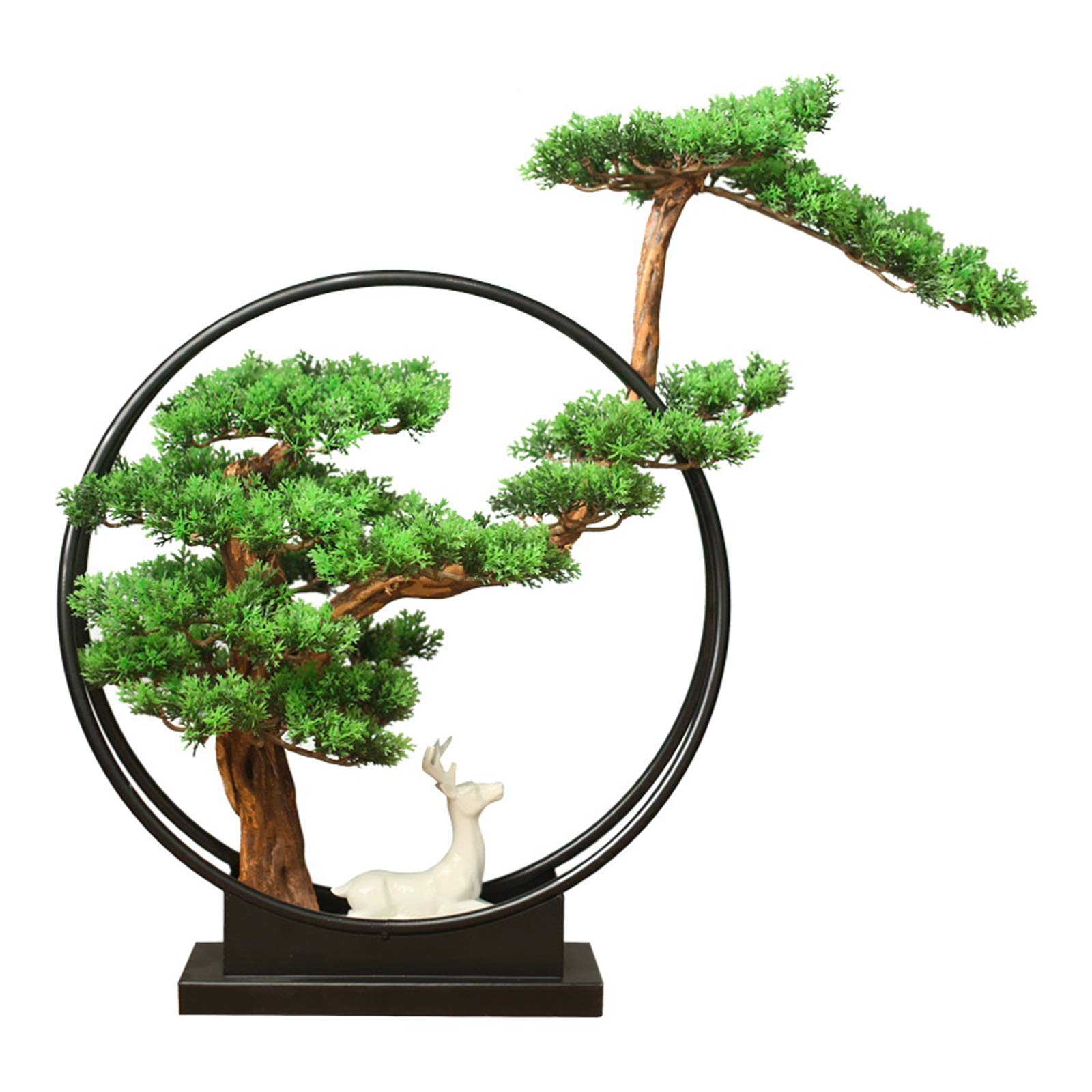 WOTZOV Artificial Bonsai Tree Faux Bonsai Tree Houseplant With Ceramic Deer Sculpture Home Office Decoration Ornaments Artificial Green Plants Zen Decoration Gifts Simulation Tr,Green