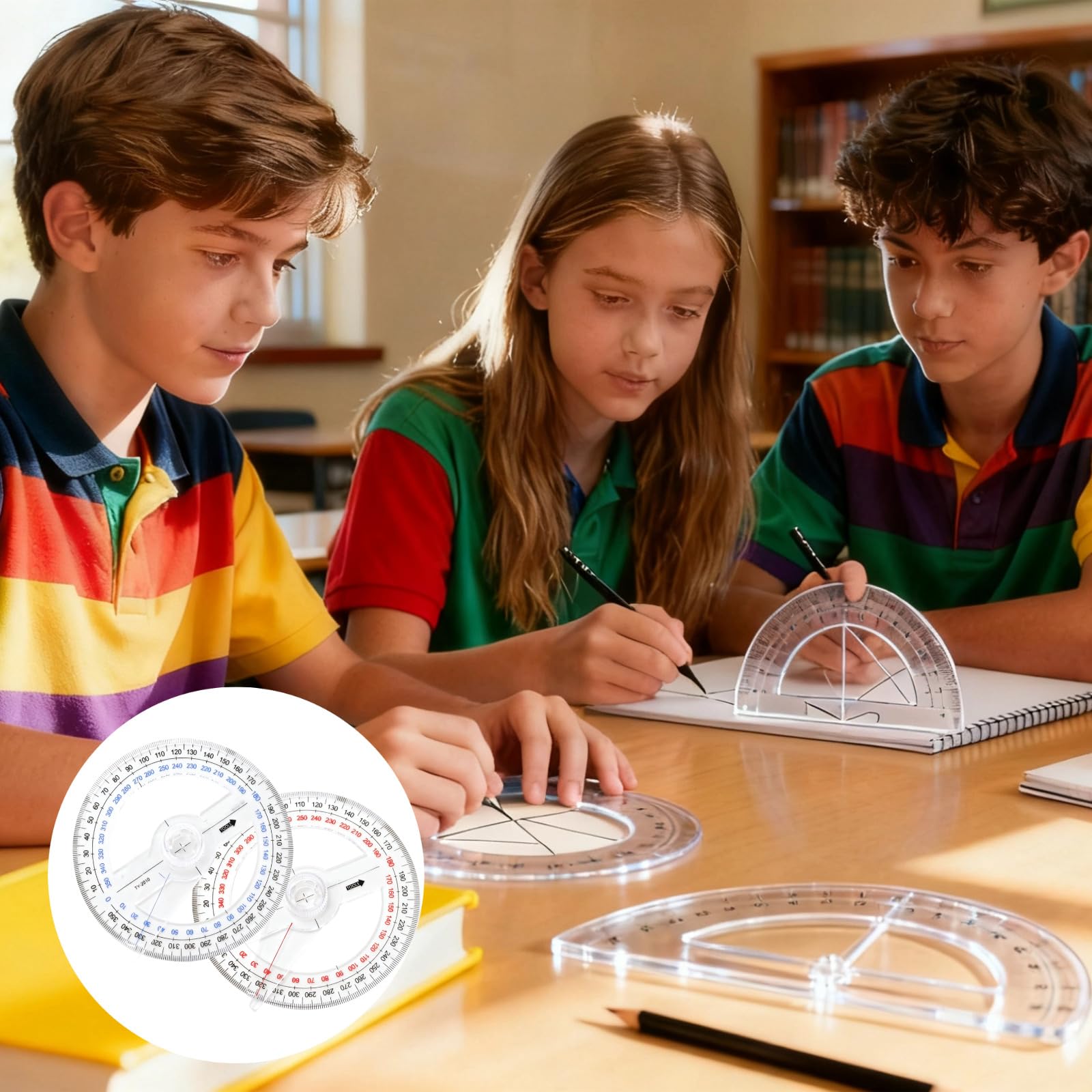 30 Stk. 360-Grad-Winkelmesser-Set, 9,2 cm runder Kunststoff-Winkelmesser, Mathe-Winkelmesser für den Unterricht, Doppelskala, rot und blau, zum Zeichnen und Gestalten für Schüler