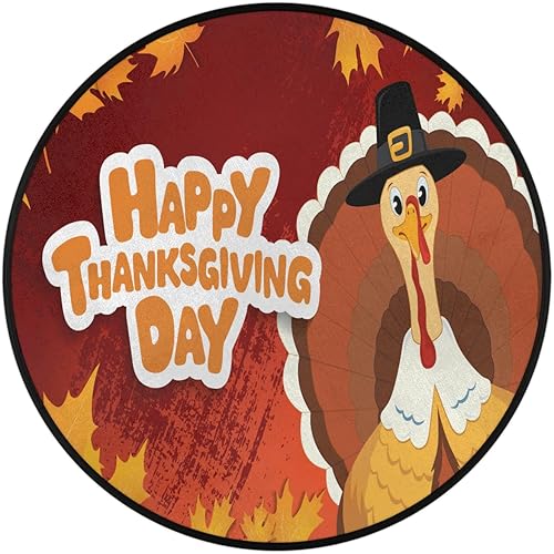 Miniatura 2 de Happy Thanksgiving Maple Leaf Round Rug, 3 Ft Washable Soft Circular Floor Mat, Non Slip Low Pile Area Rugs for Kids Room Bedroom Bathroom Laundry