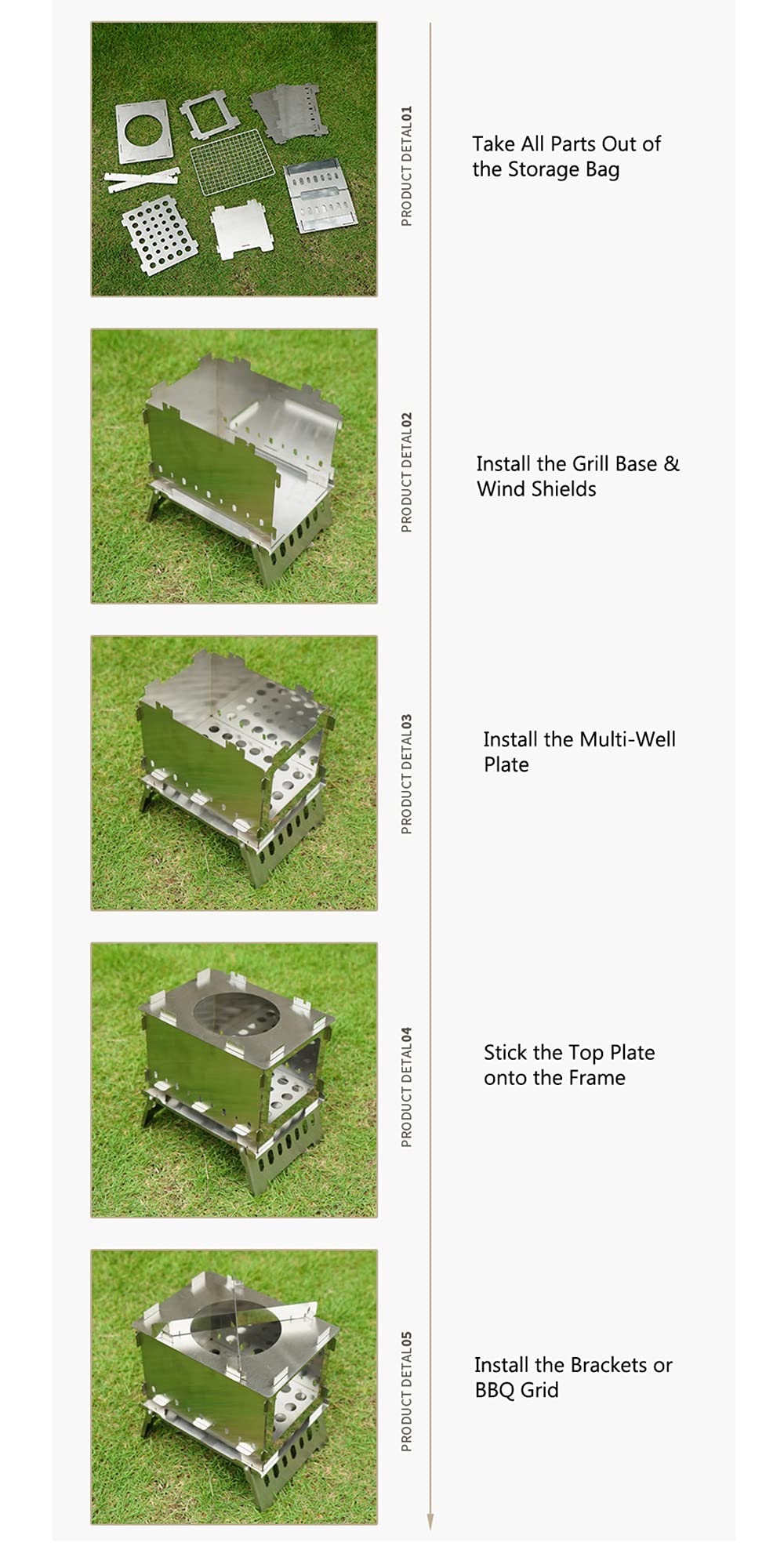 3-in-1 Campingkocher aus Edelstahl · Faltbarer Holzofen mit 3 Aufsätzen (Grillrost, parallele & gekreuzte Halterungen) · Für BBQ, Picknick, Wandern & Reisen