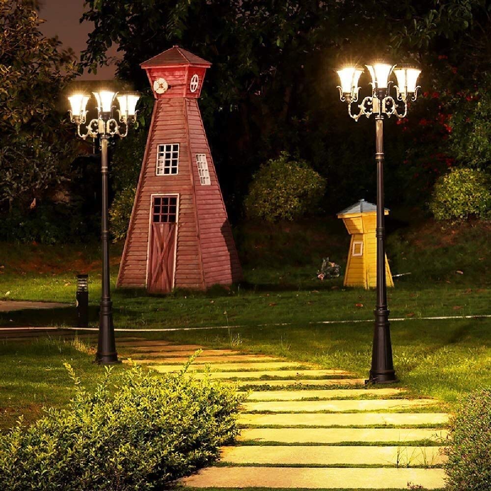 Lampione Da Esterno, Lampada Da Esterno Pressofusa, 3 Led, Lampada Solare In Alluminio, Palo Alto 2,93 M, Lanterna Stradale, Lampada A Colonna A Energia Solare Impermeabile, Illuminazione Tecnica Per