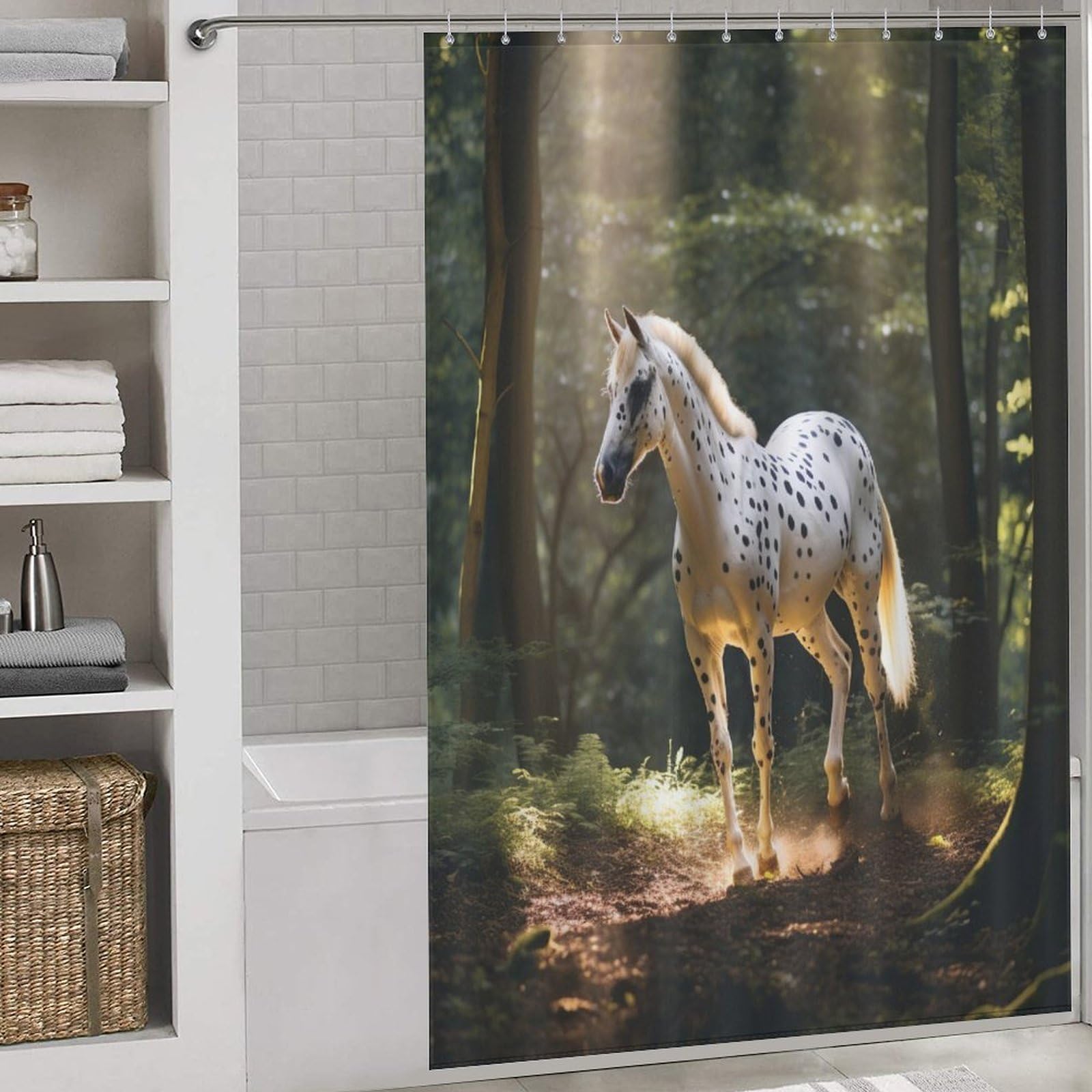 Rideau de douche cheval en tissu imperméable et lavable pour baignoire 152x183cm