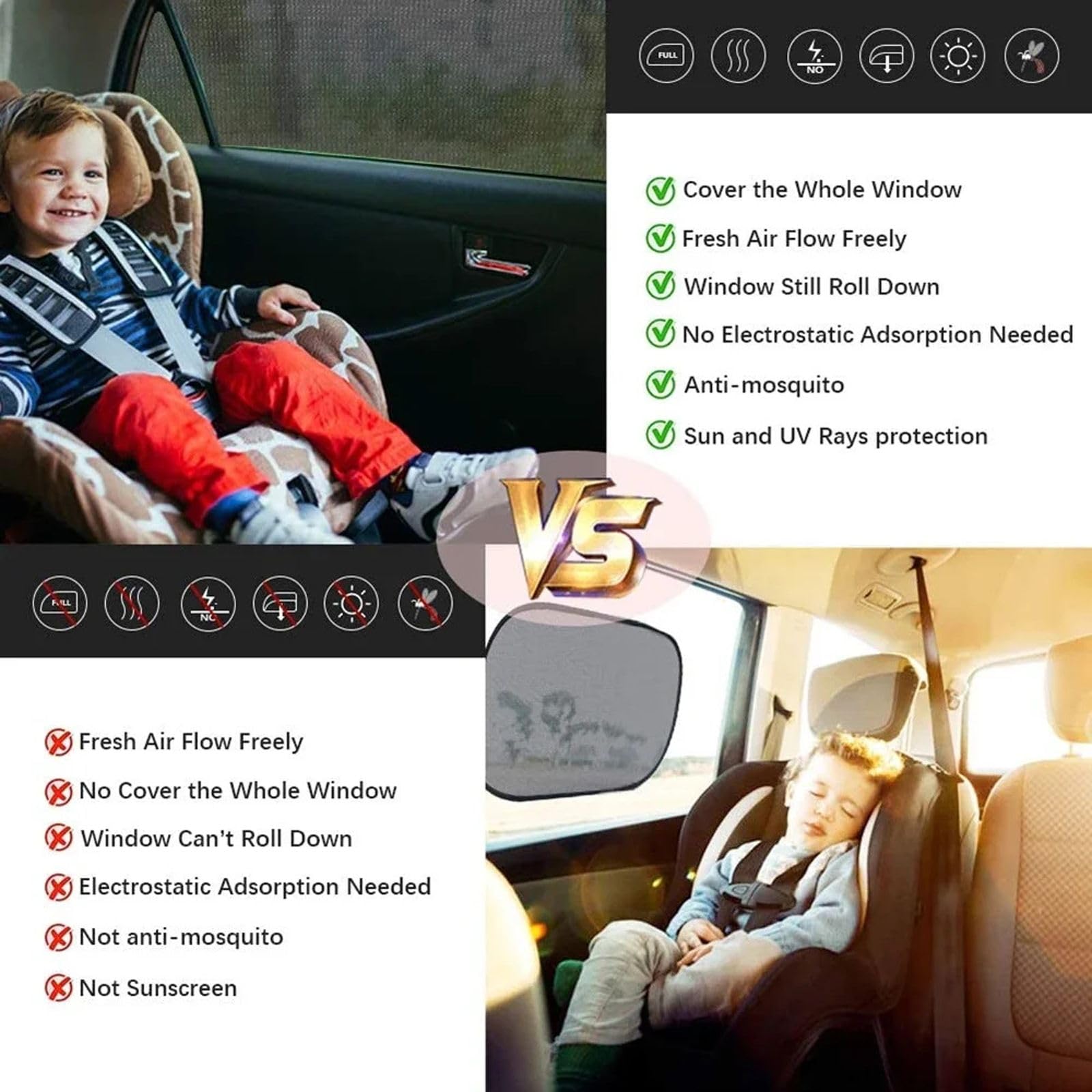 Cortinas de sombrilla para Coche Cortinas de Ventana Lateral universales Cortinas de SUV Protección Repelente de mosquiteras Sombrilla automática