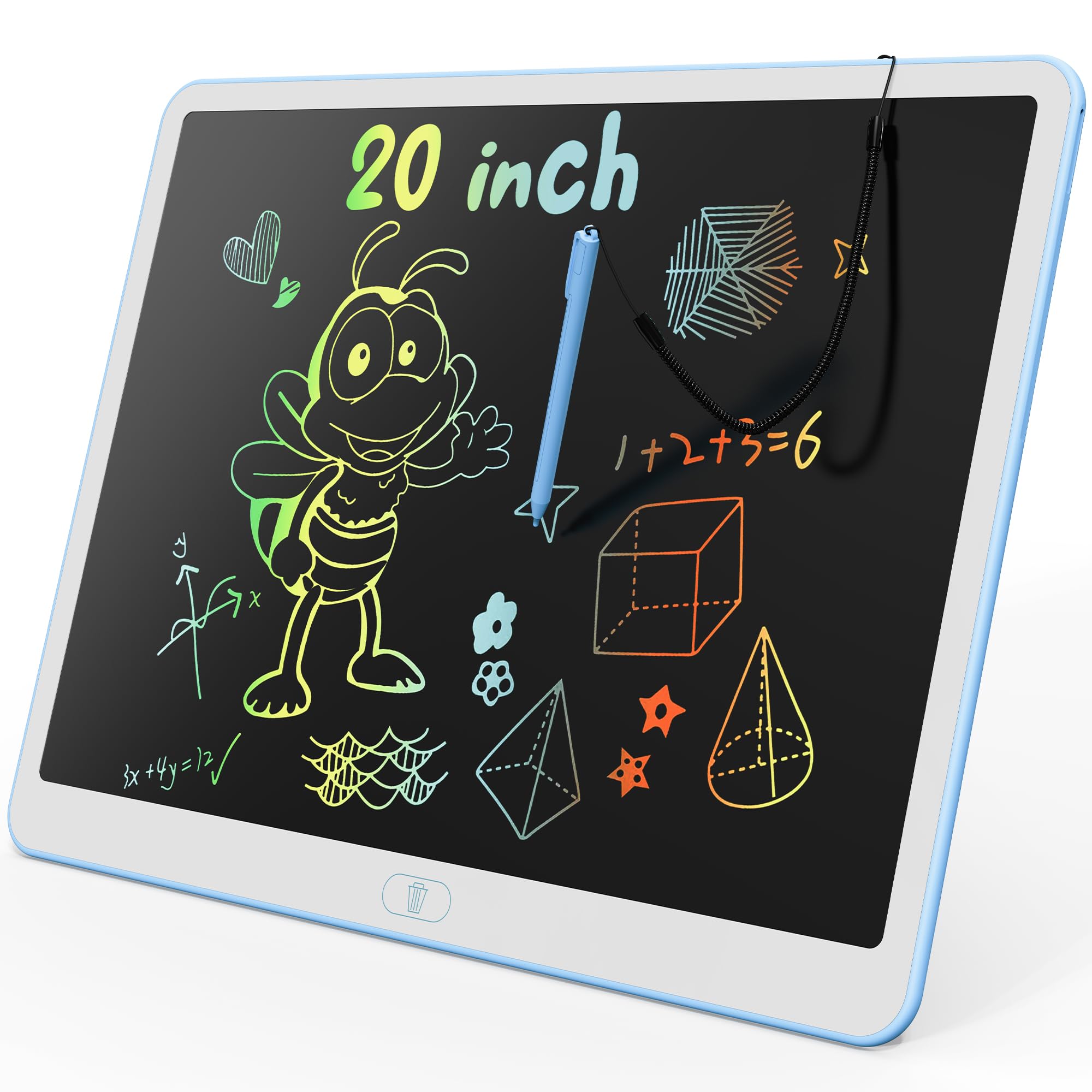 KOKODI LCD 필기 태블릿, 50.8cm(20인치) 다채로운 유아용 낙서 보드 드로잉 태블릿, 지울 수 있는 재사용 가능한 전자 드로잉 패드, 만 3-6세 남아 및 여아용 교육 및 학습 장난감(블루)