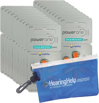 Power One Hearing aid Batteries Size 13 - p13 Battery for Hearing aid, Long-Lasting. Mercury-Free 1.45v zinc-air Hearing aid Batteries. 120 Batteries + Free Clip n go Slide Zipper Pouch