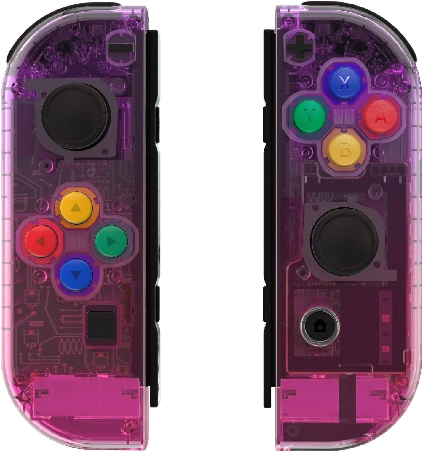 eXtremeRate Clear Purple Rose Red Joycon Handheld Controller Housing with Colorful Buttons, DIY Replacement Shell Case for Nintendo Switch & Switch OLED Model Joy-Con – Joycon and Console NOT Included