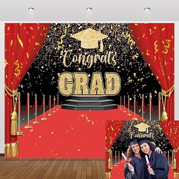 Graduation Backdrop 2026 10x8ft Congrats Grad Red Carpet Bachelor Cap Backdrop, Black Gold Congrats Grad Graduation Party Backdrop Photo Booth for Graduation Party Supplies