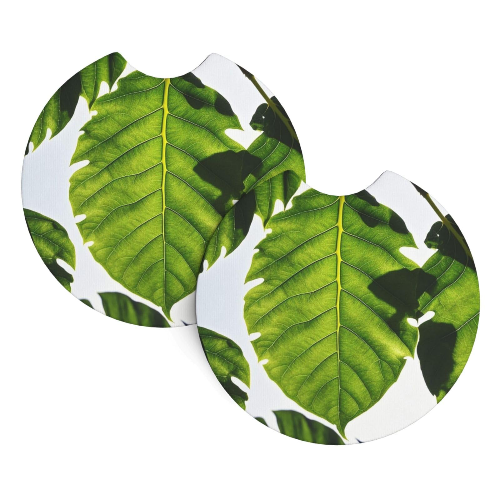 2 Pack Car Coaster for Cup Holders Green Leaves Pattern Car Cup Coaster 2.7" Neoprene Non-Slip Automotive Cup Mat Universal Auto Car Interior Accessories for Women Men Cup Pad