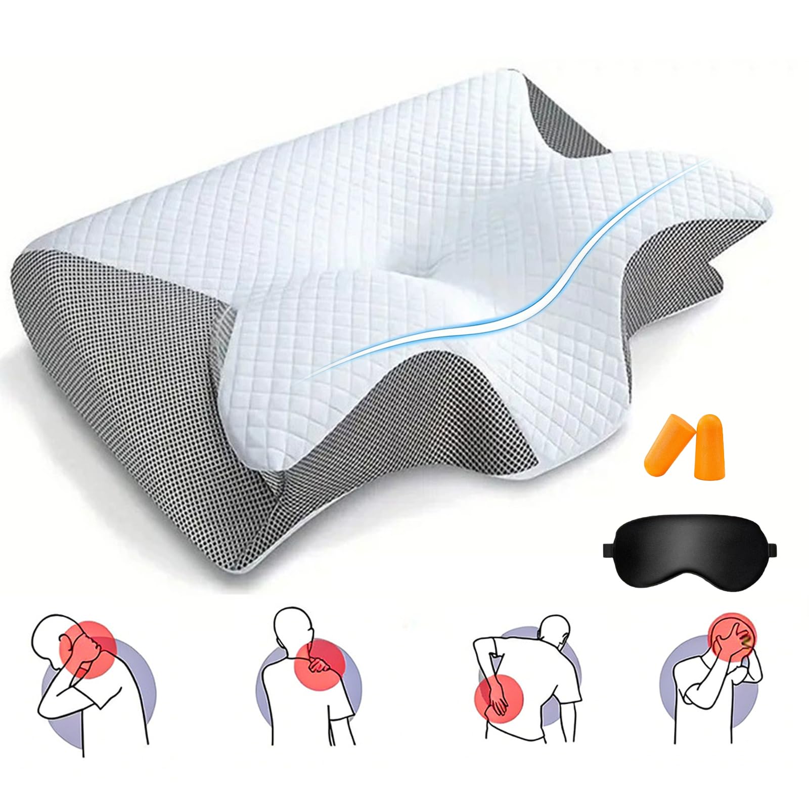 Pillow Daddy Cervical Neck Pillow, Ergonomic Contour Side Sleeper Pillows with Breathable Pillowcase, Orthopedic Memory Foam Pillows Back Stomach Sleepers for Pain Relief (Gray)