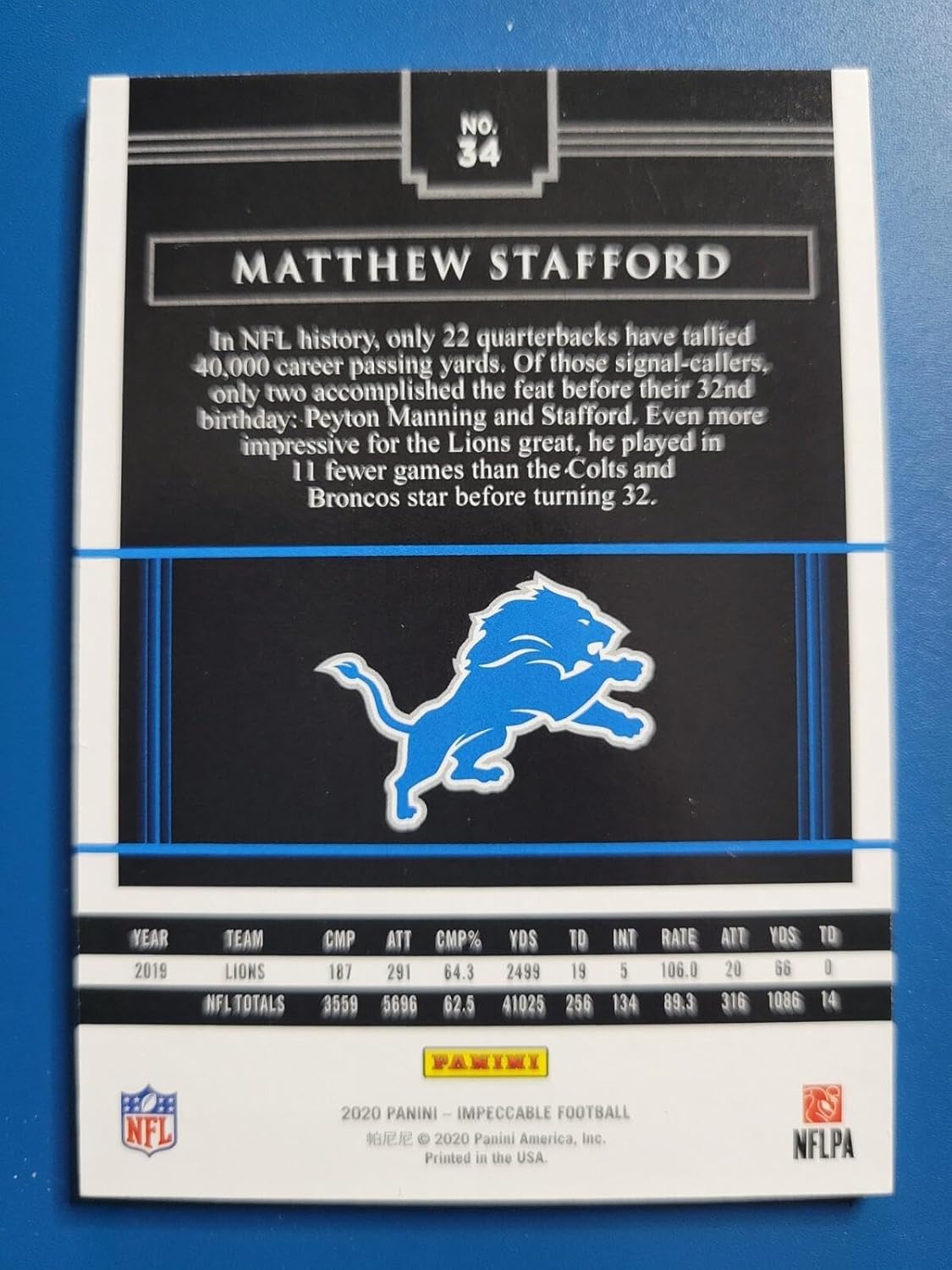 Matthew Stafford 2020 PANINI IMPECCABLE BASE SET #D /75 DETROIT LIONS! - Football Cards