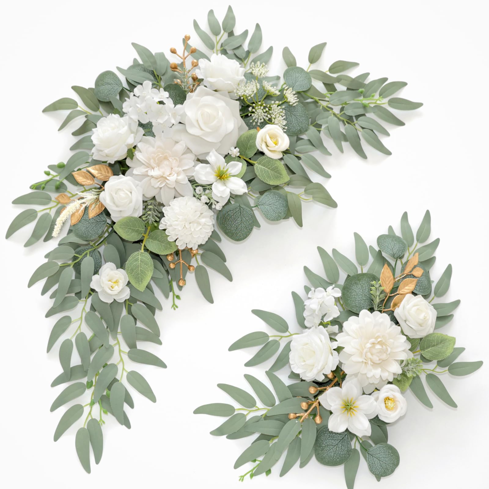 Photo 1 of Piklado Faux Flower Swag Set of 2 for Wedding Welcome Signs Floral Swag Wedding Reception Ceremony Signs Decor (A-White)