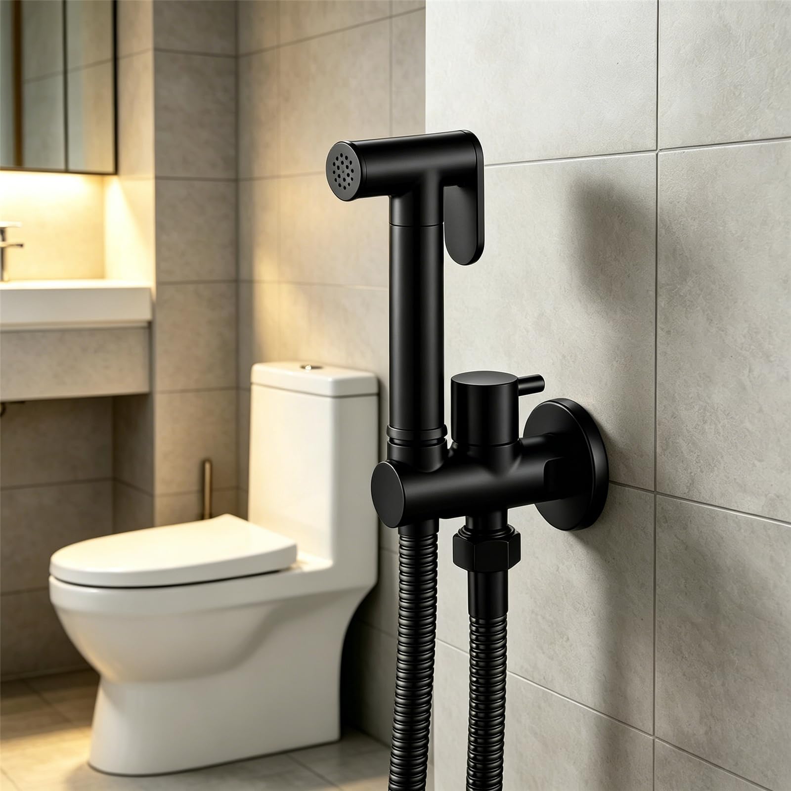Bidet Handbrause für Toilette Schwarz Hand Bidet Sprayer Wandmontiert Messing Bidet Toilettensprüher Hochdruck Bidet Armaturen für WC, Persönliche Hygiene & Windelreinigung
