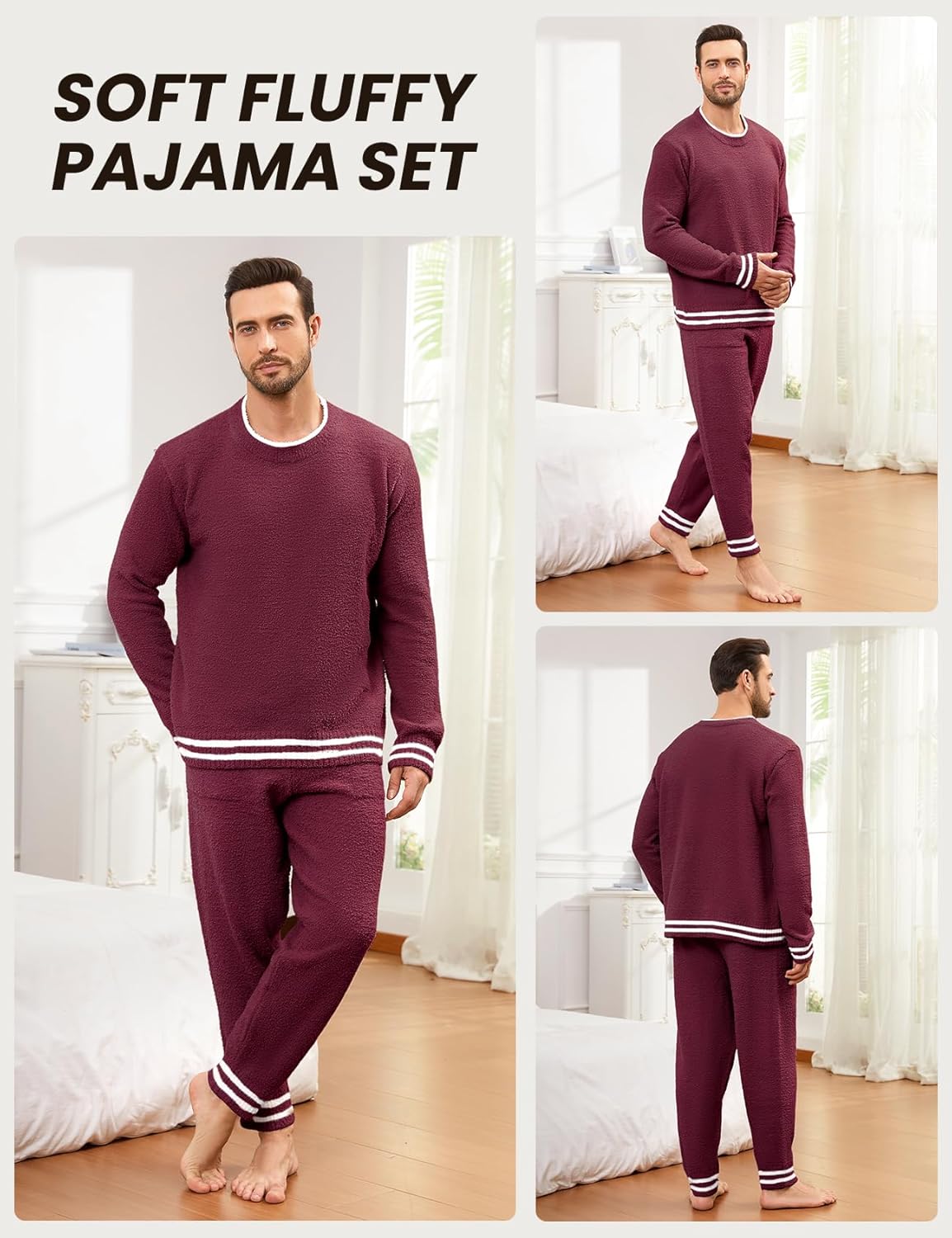 Yimoon Mens Fleece Pajamas Set Soft Fluffy Pjs Sleepwear Winter Warm Long Sleeve Fuzzy Loungewear - Image 3