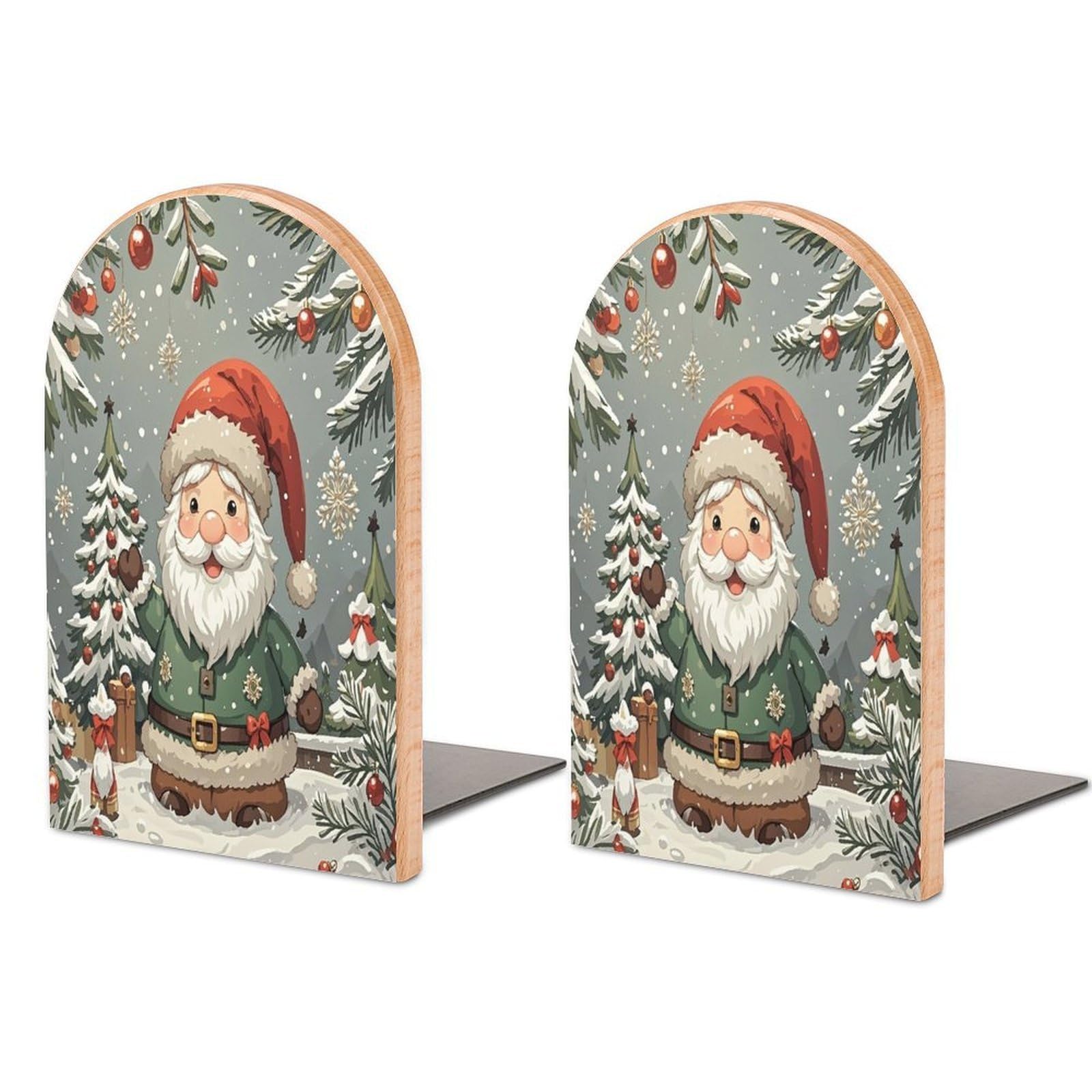 Cute Christmas Gnome Bookend for Shelves Unique Book End Sturdy Books Holder Heavy Duty Wooden Bookends Support Non-Slip Book Organizers Decorative Modern Bookend Holder for Home