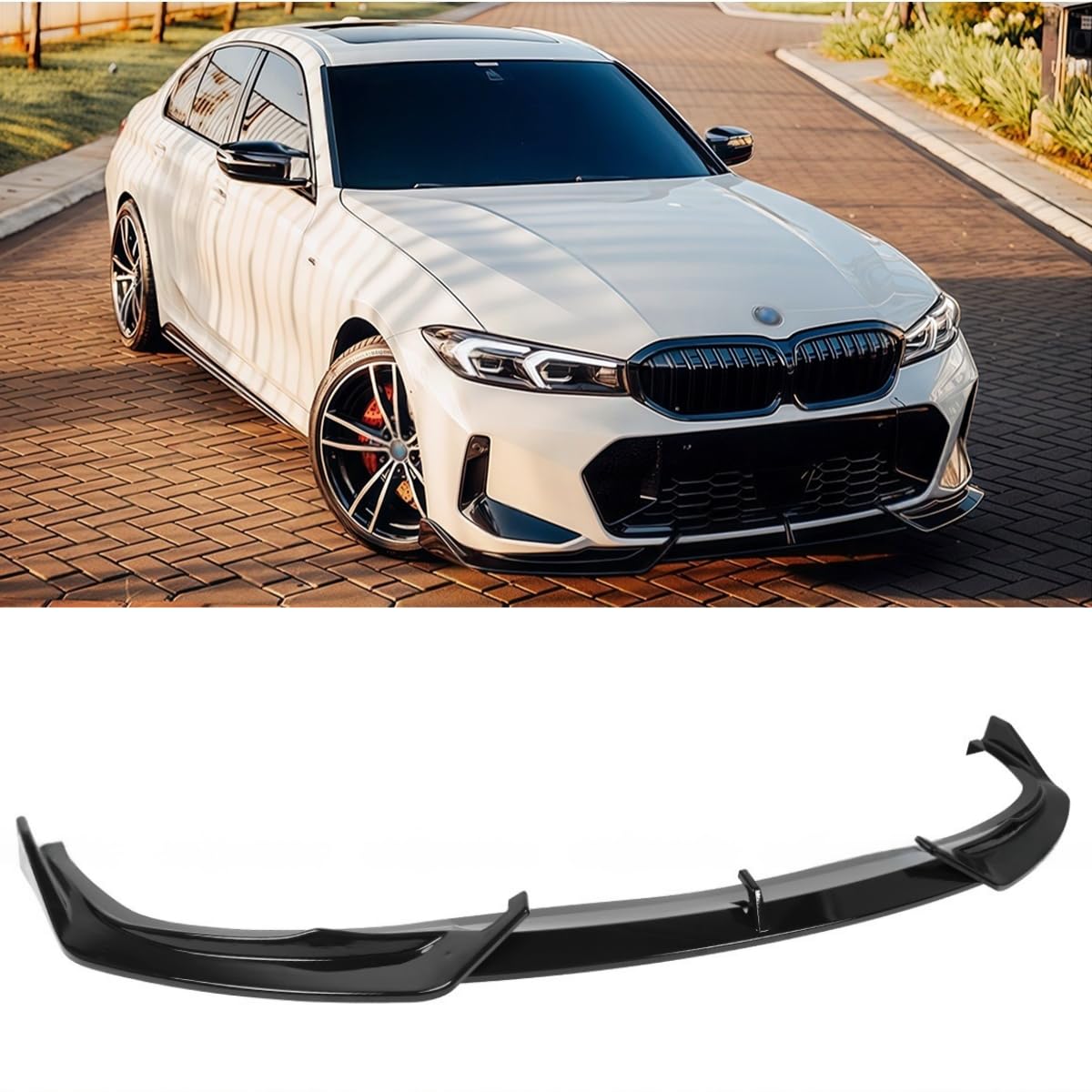 front lip compatible with 2023-2025 bmw g20 lci 3-series 330i 330e m340i (m-sport only), performance bumper air dam lower chin splitter protection body kit (glossy black)