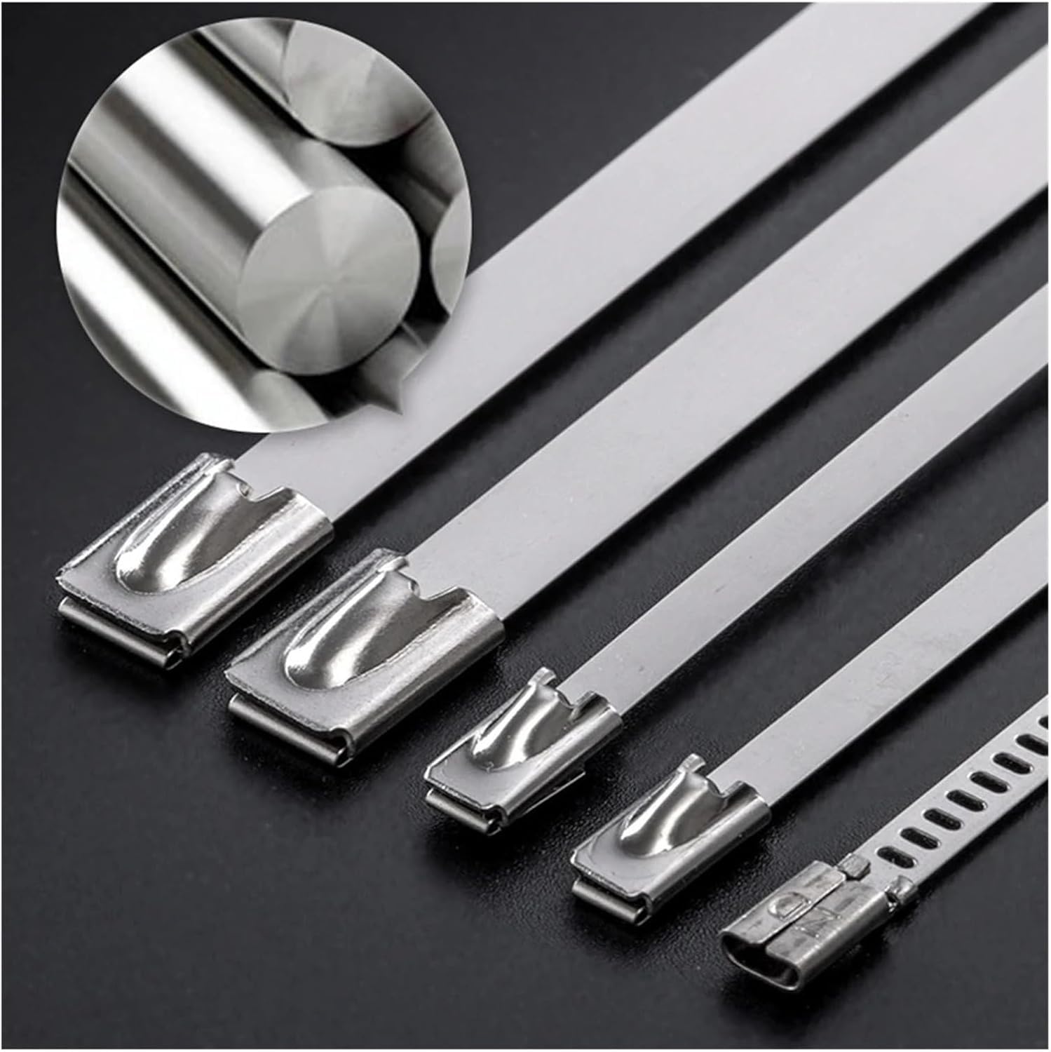 Bridas metálicas, Bridas for cables de acero inoxidable 304, envoltura recubierta escape con cremallera autoblocante 4,6mm, 100 Uds., 200-400mm