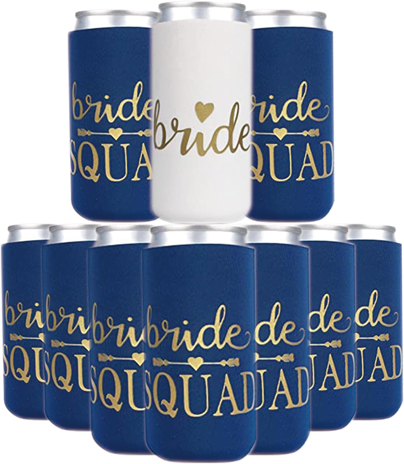 10-Pack Bachelorette Party Can Coolers - Bride & Bride Squad Neoprene Sleeves, Pink, Fits 12oz Cans, Bridesmaid Gifts & Decor