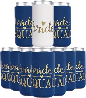 10Packs Bachelorette Party Decorations Slim Can Cooler Bridesmaid Gifts Can Sleeves Bride Squad Can Coolers for Party(Navy Blue)