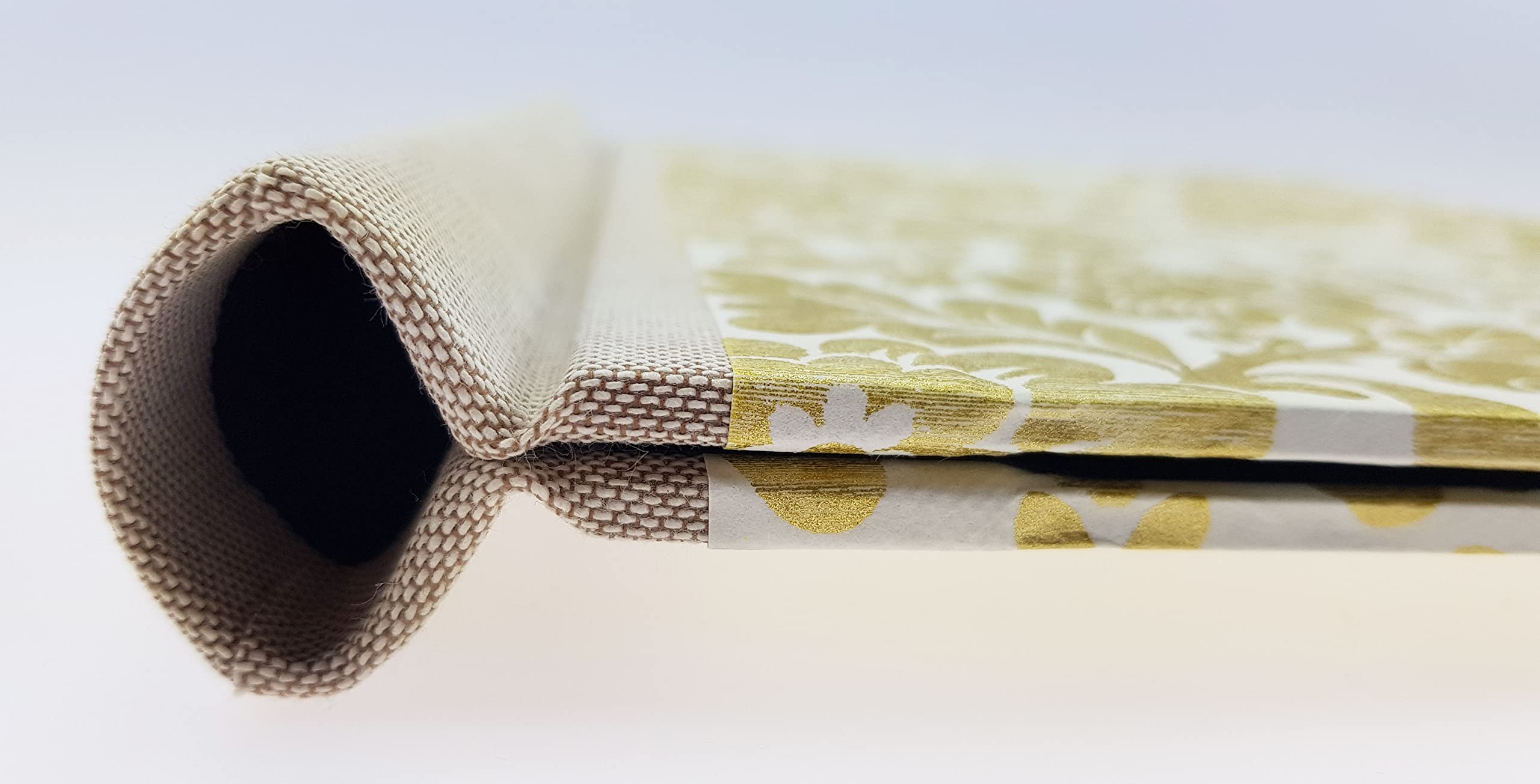 Klemmbinder Luxury Brokat Naturleinen, A4, Gold- und floralem Motiv, 22.5 x 30.8 cm, 3mm starke Buchbinderpappe, italienisches Dekorpapier, Naturleinenrücken
