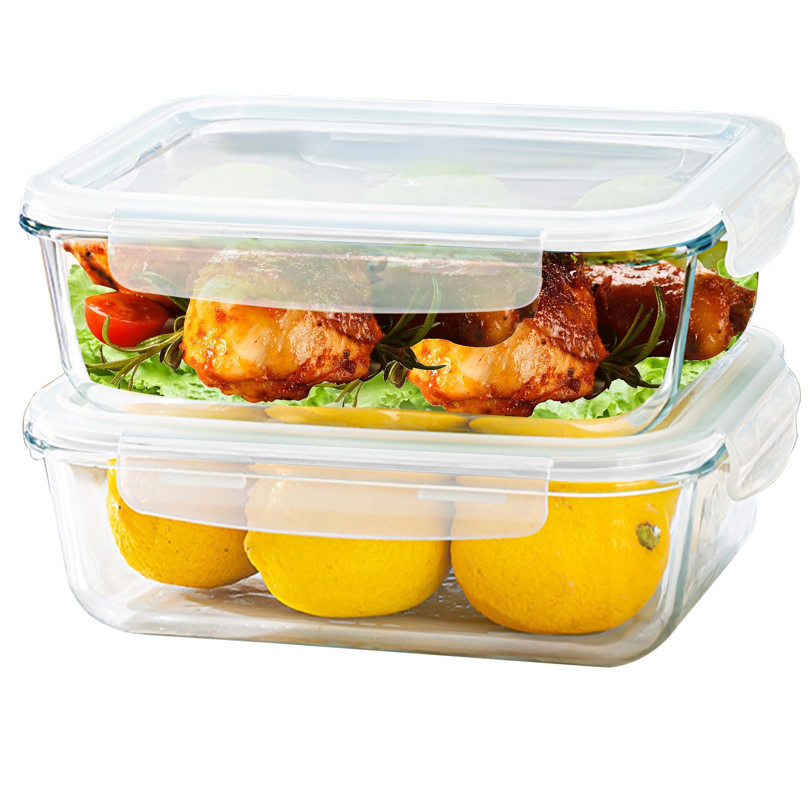 Confezione da 2 contenitori per alimenti in vetro con coperchio ermetico, 2,16 x 7,6 x 7,1 cm, trasparenti, senza BPA, ideali per la preparazione dei pasti, la conservazione del pranzo e gli