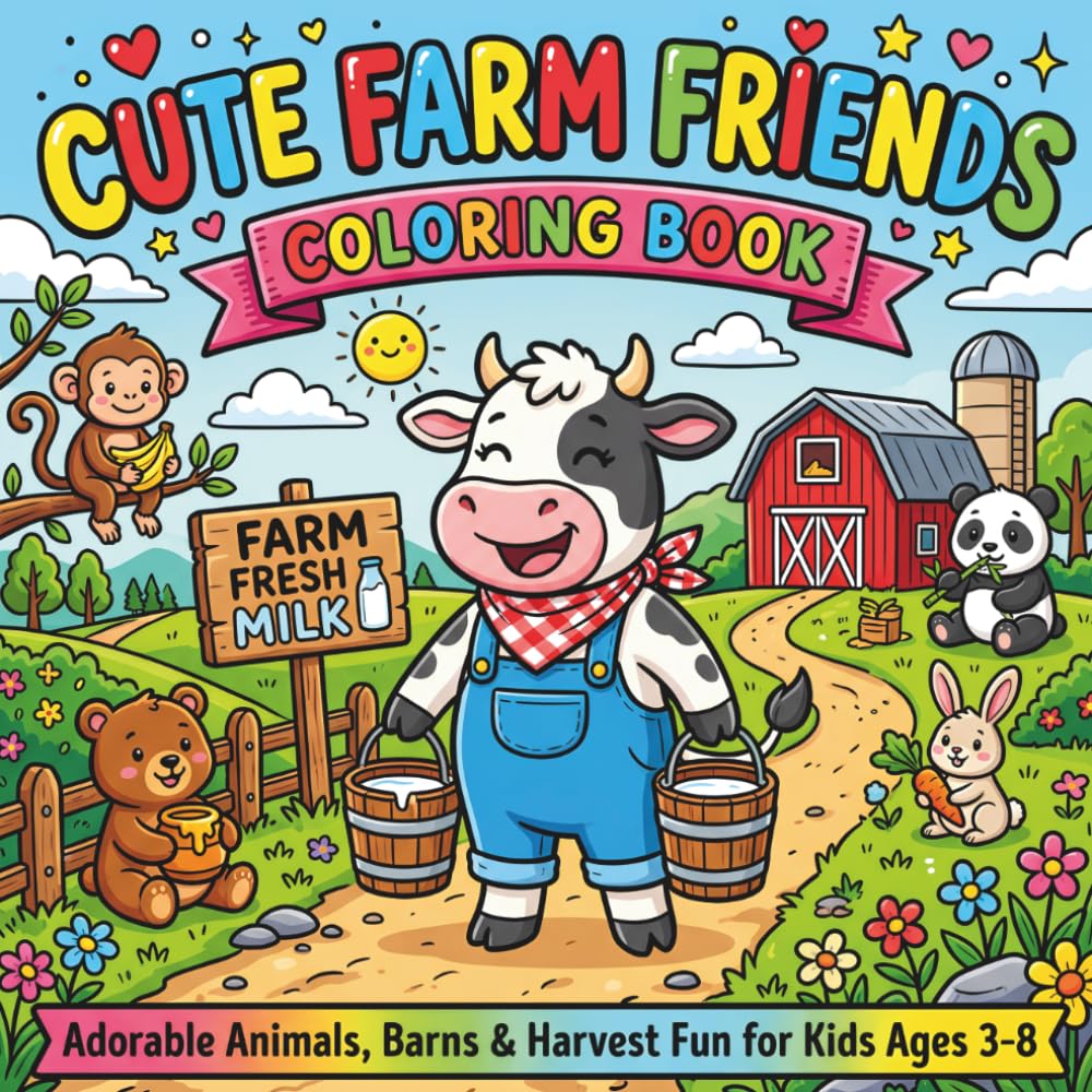 Cute Farm Friends Coloring Book: Big Simple Designs with Owls, Pigs, Ducks, Bears & More – Stress-Free Coloring Pages for Toddlers, Preschoolers & Kindergarten