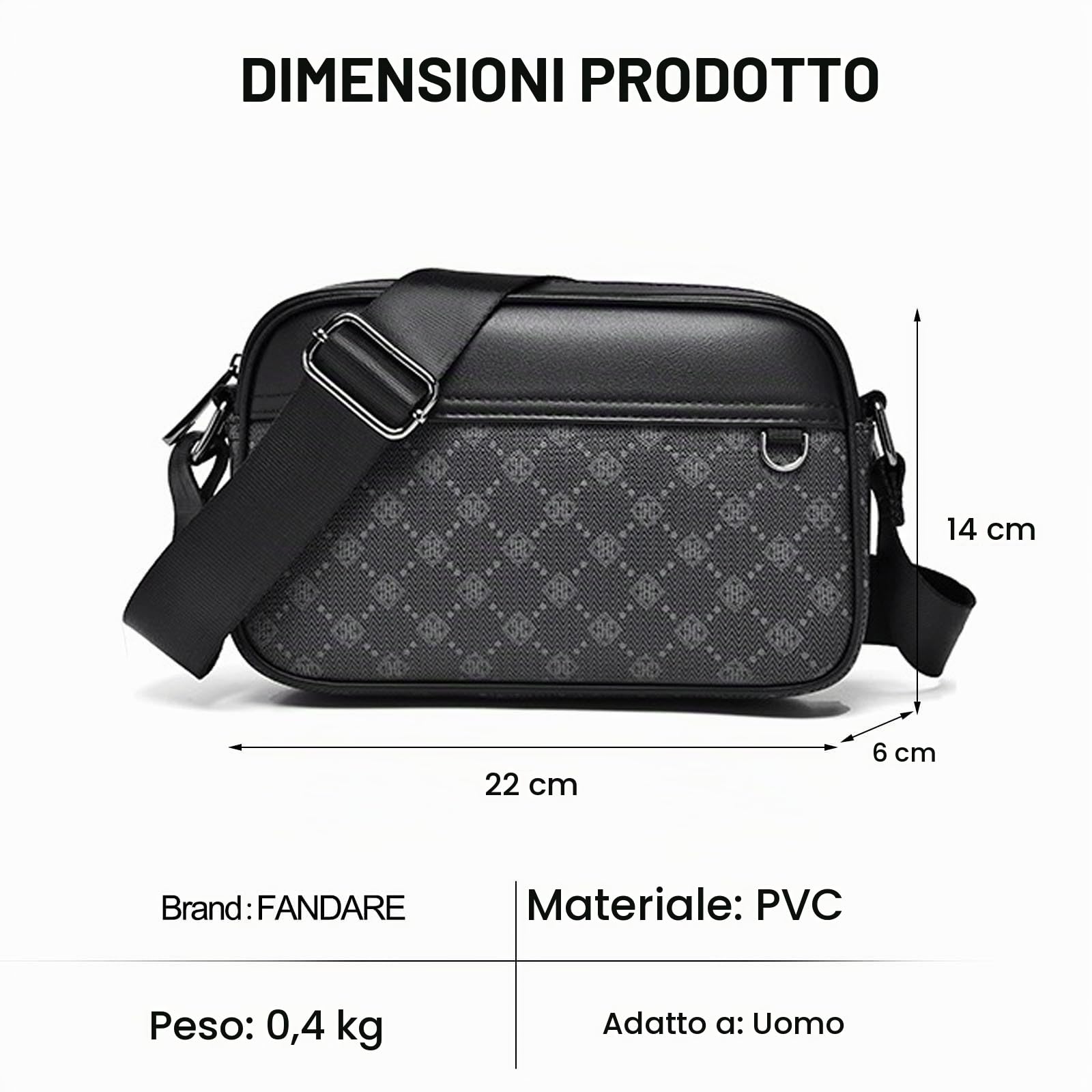 FANDARE Retrò Borsello Tracolla Uomo orizzontale Borse a spalla Donna PVC Pelle Borsa a Tracolla da Uomo Borse Messenger per l'uso Quotidiano Outdoor Trekking,Lavoro,Viaggio Borsa a Spalla Nero