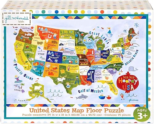 Miniatura 2 de C.R. Gibson Juego de rompecabezas de piso de mapa de Estados Unidos para niños, 74 piezas